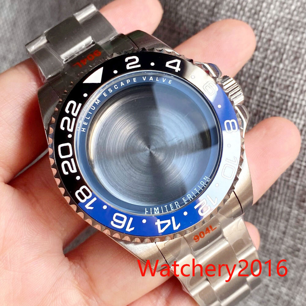 43MM Watch Part Blue Bezel Watch Case Letter Chapter ring Fit NH35 2824 Movement