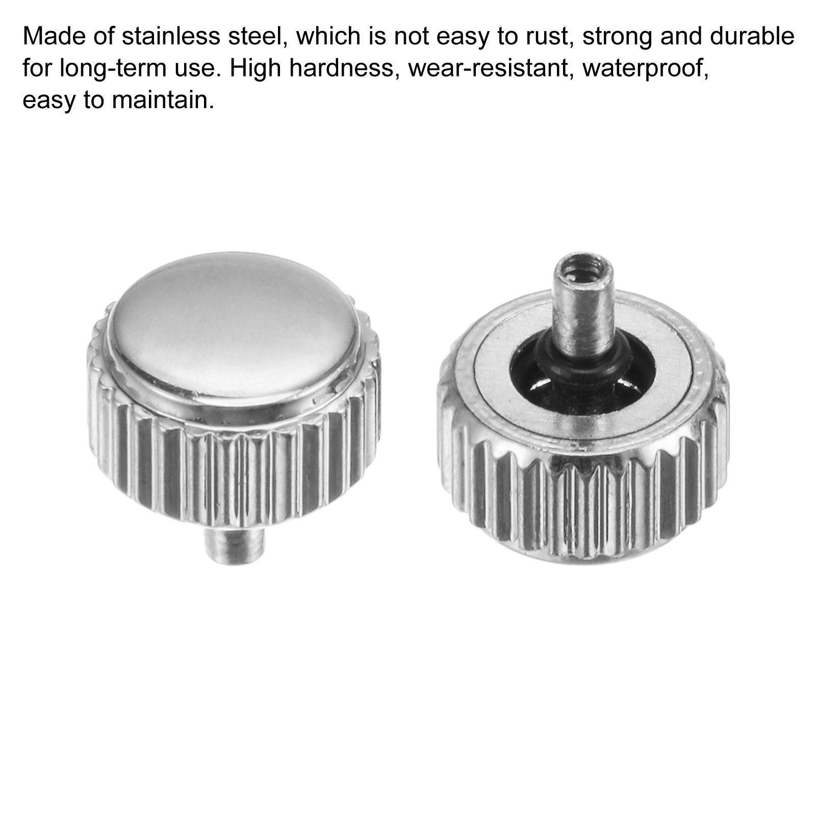 2Pcs 5.5×5.5mm Watch Crown SUS304 Flat Head Long Stem 2.5mm ID Silver Tone