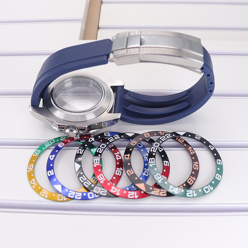 40mm Watch Case Part 20mm Rubber bracelet sliding lock GMT Insert Ceramic bezel