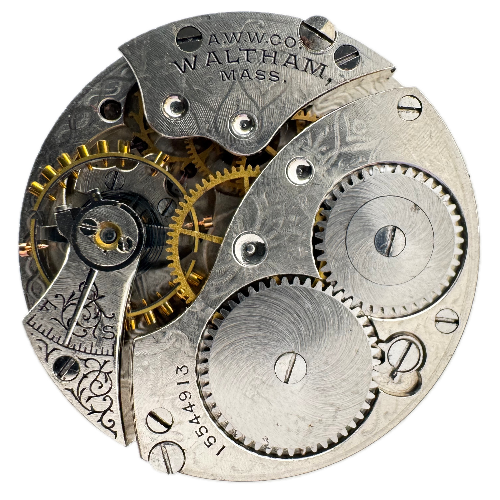 Antique 0s 1907 Waltham Roman Single Sunk Hunter Pocket Watch Movement No. 161