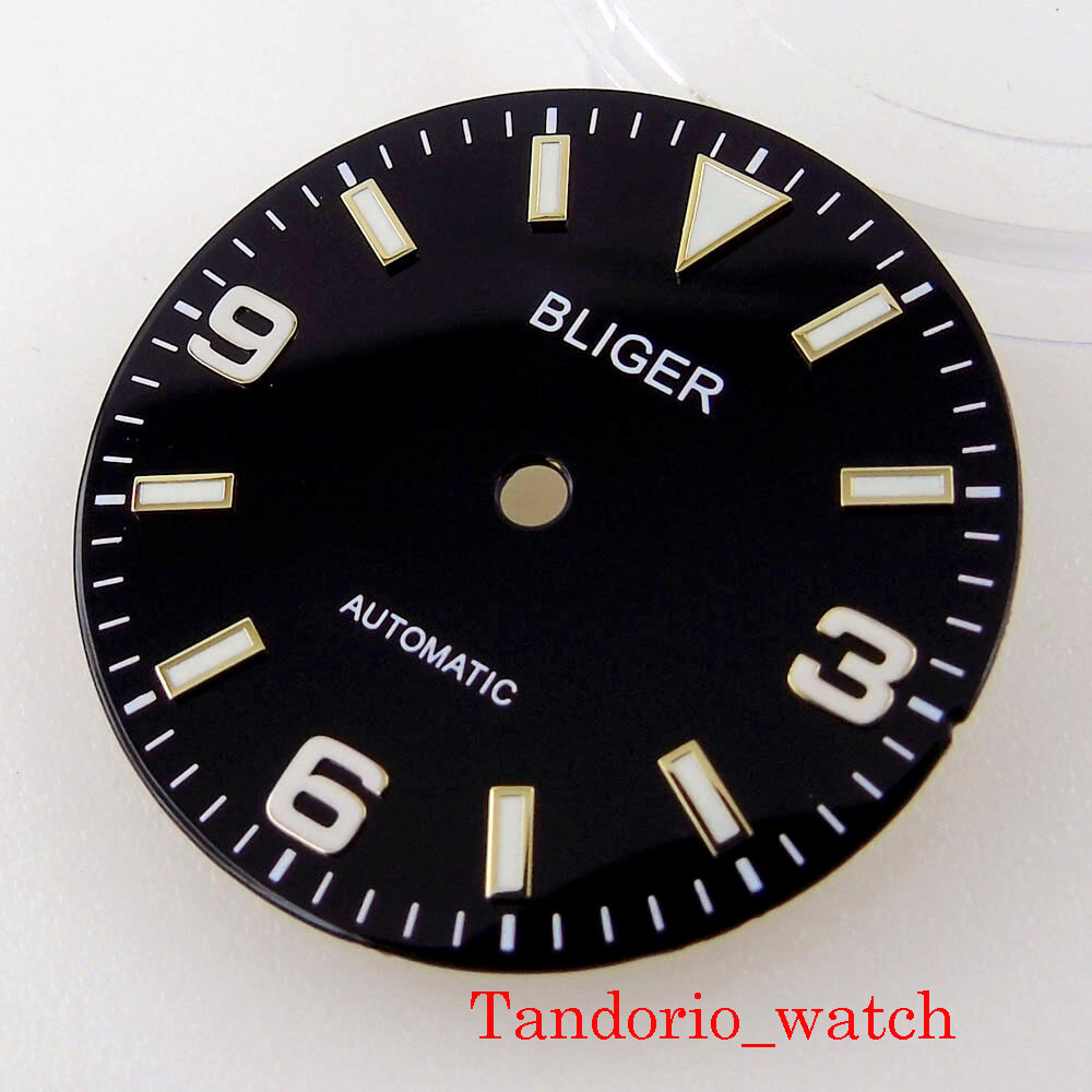 29mm Bliger Luminous Black Dial Hands For NH35 NH36 MIYOTA 8215 821A ETA 2824