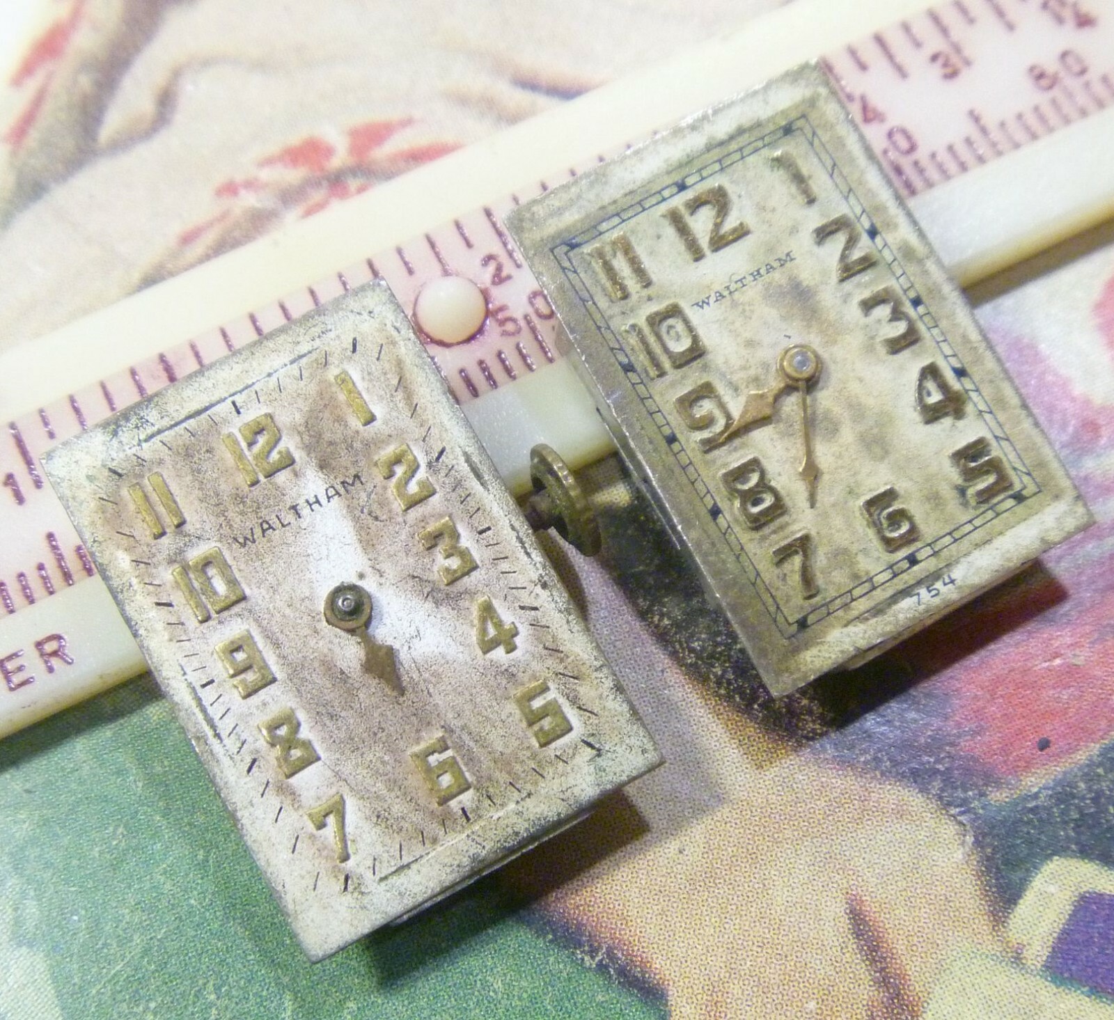 GROUP LOT- TWO Late 1920s Waltham 17J Cut Corner Rectangle Nicer Mvts, Dials !!