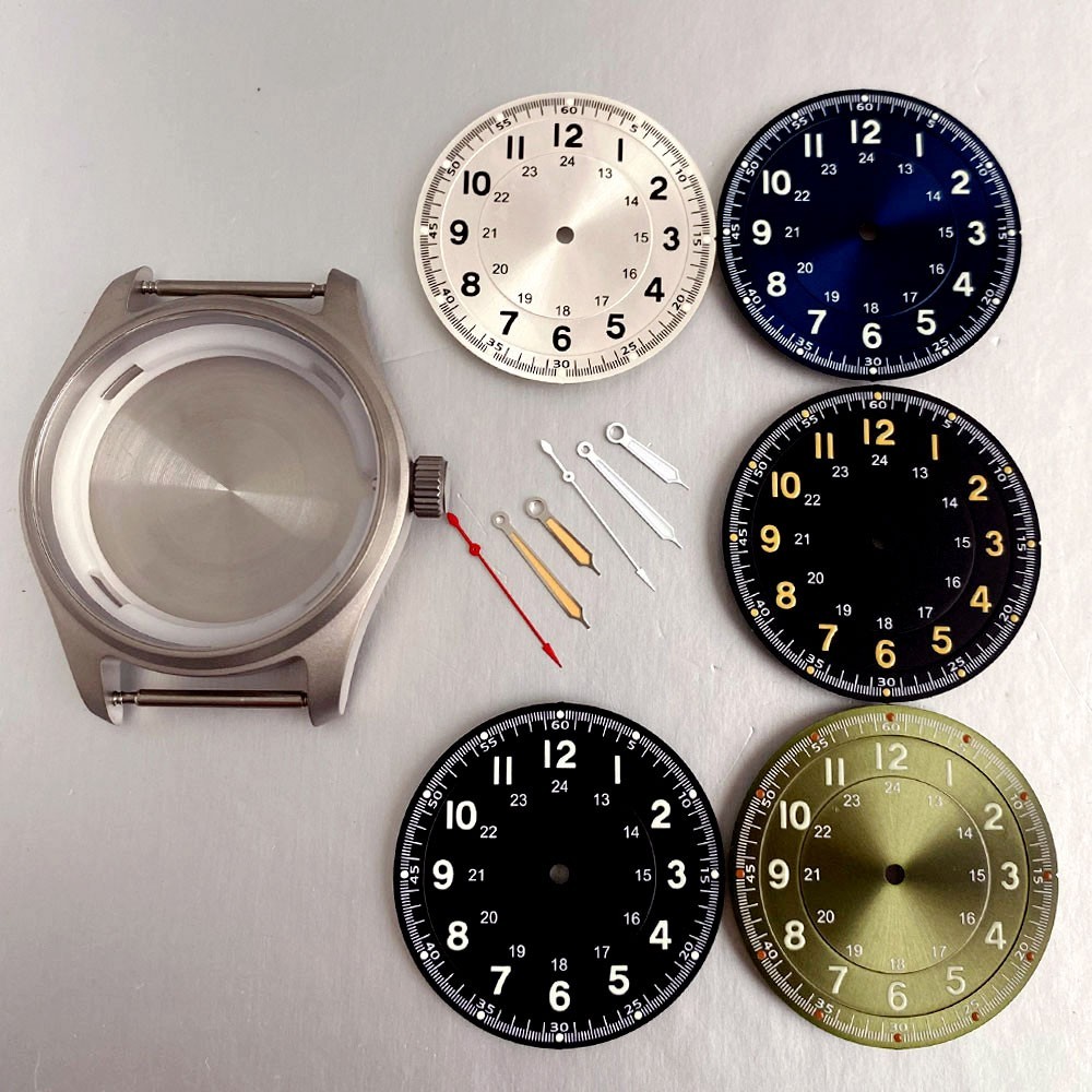 39mm Pilot Titanium Watch Case With 33.5mm Dial Set Fit NH35 Miyota 8215 PT
