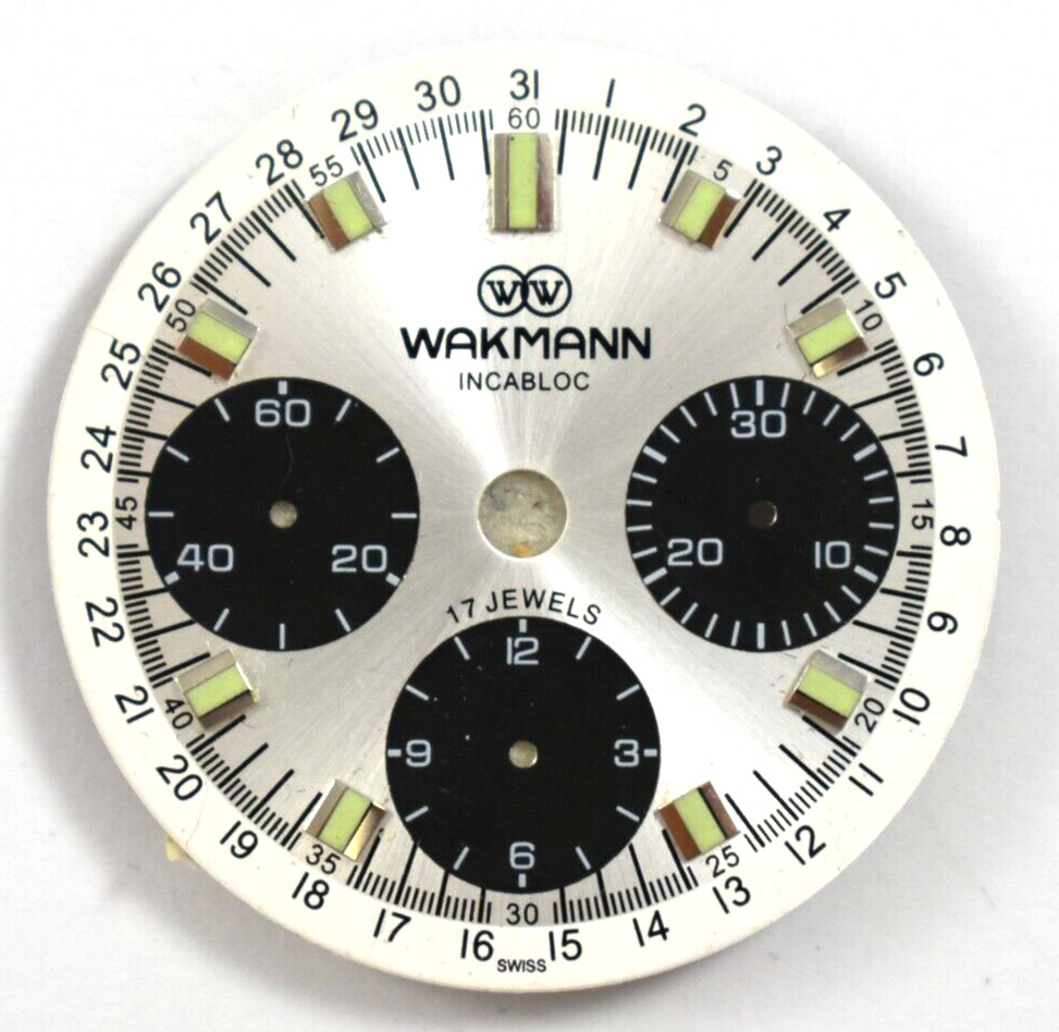 Vintage Wakmann Triple Register Chronograph Watch Dial 31.38mm lot.f