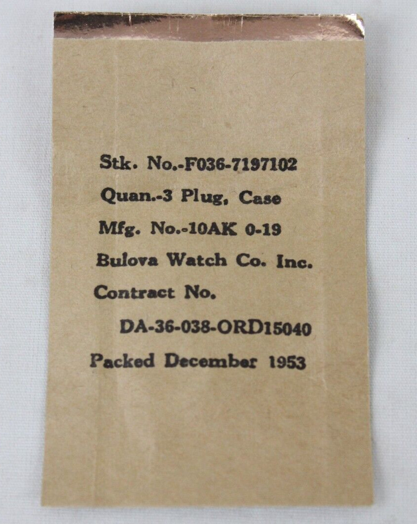 3 New Military 1953 Bulova 10AK 0-19 3 Case Plug Stock No-F036-7197102 Part