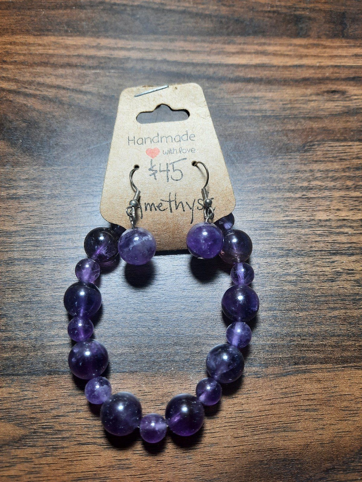 Handmade Amethyst Crystal Bracelet & S925 earrings set
