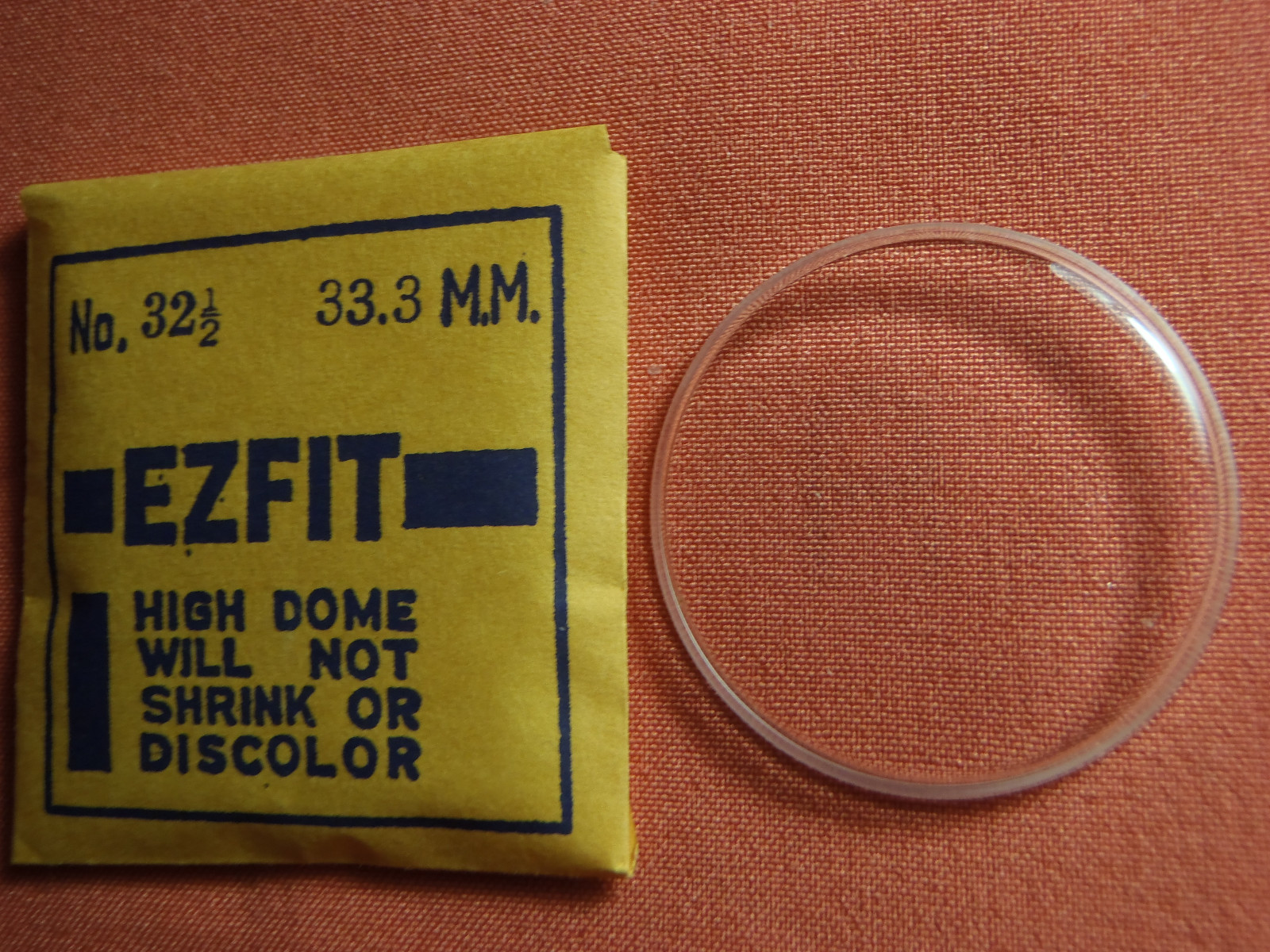 EZFIT HIGH DOME ROUND PLASTIC WATCH CRYSTAL 33.3MM NOS