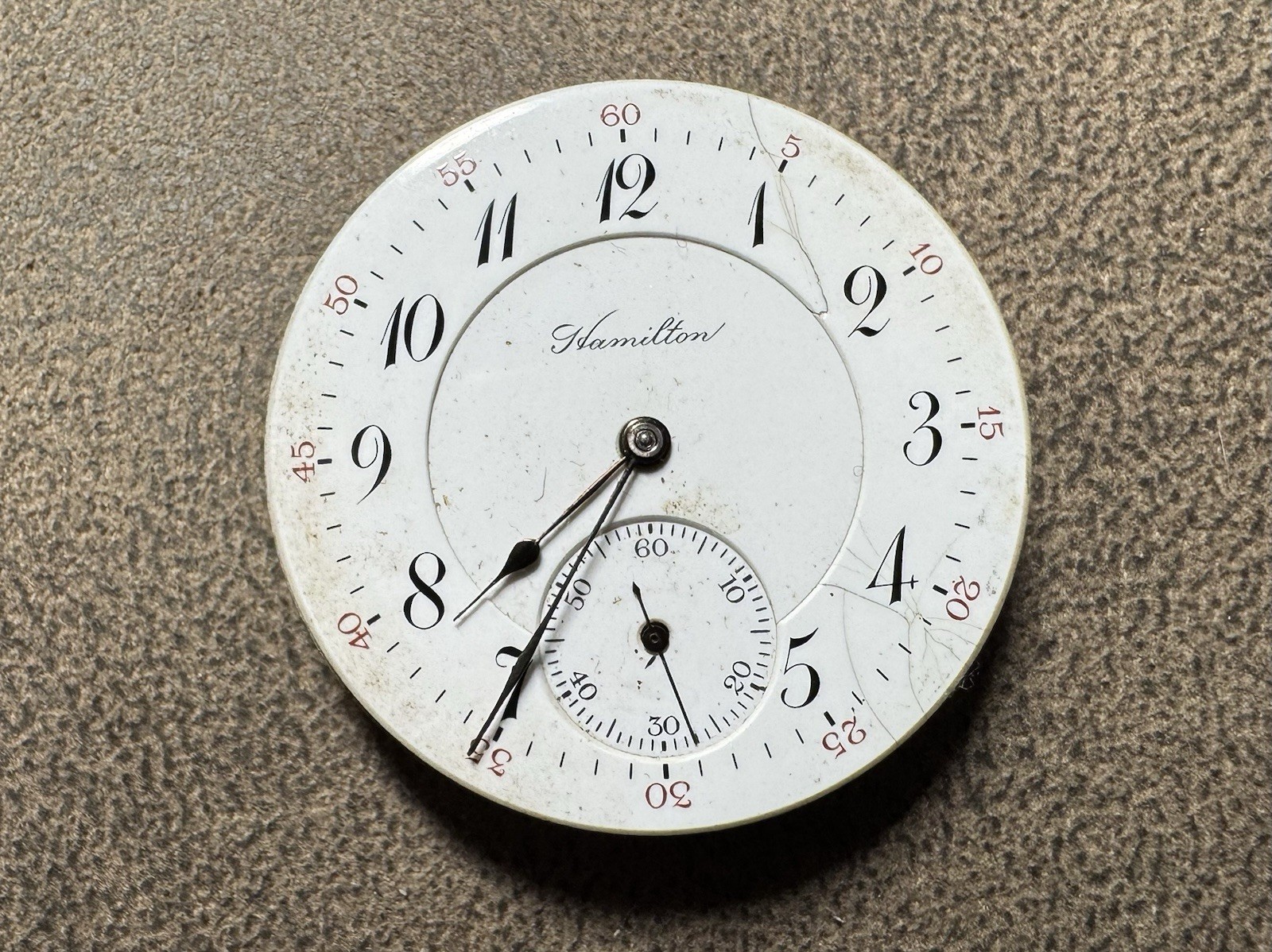 1911 HAMILTON 16S 17J PW PS ADJUSTED GRADE 974 POCKET WATCH MOVEMENT & DIAL runs