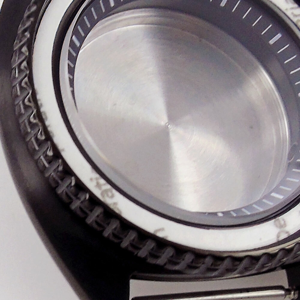 45mm Sapphire Watch Case For NH35/NH36 Chapter Ring Silver/Black Aluminum Bezel