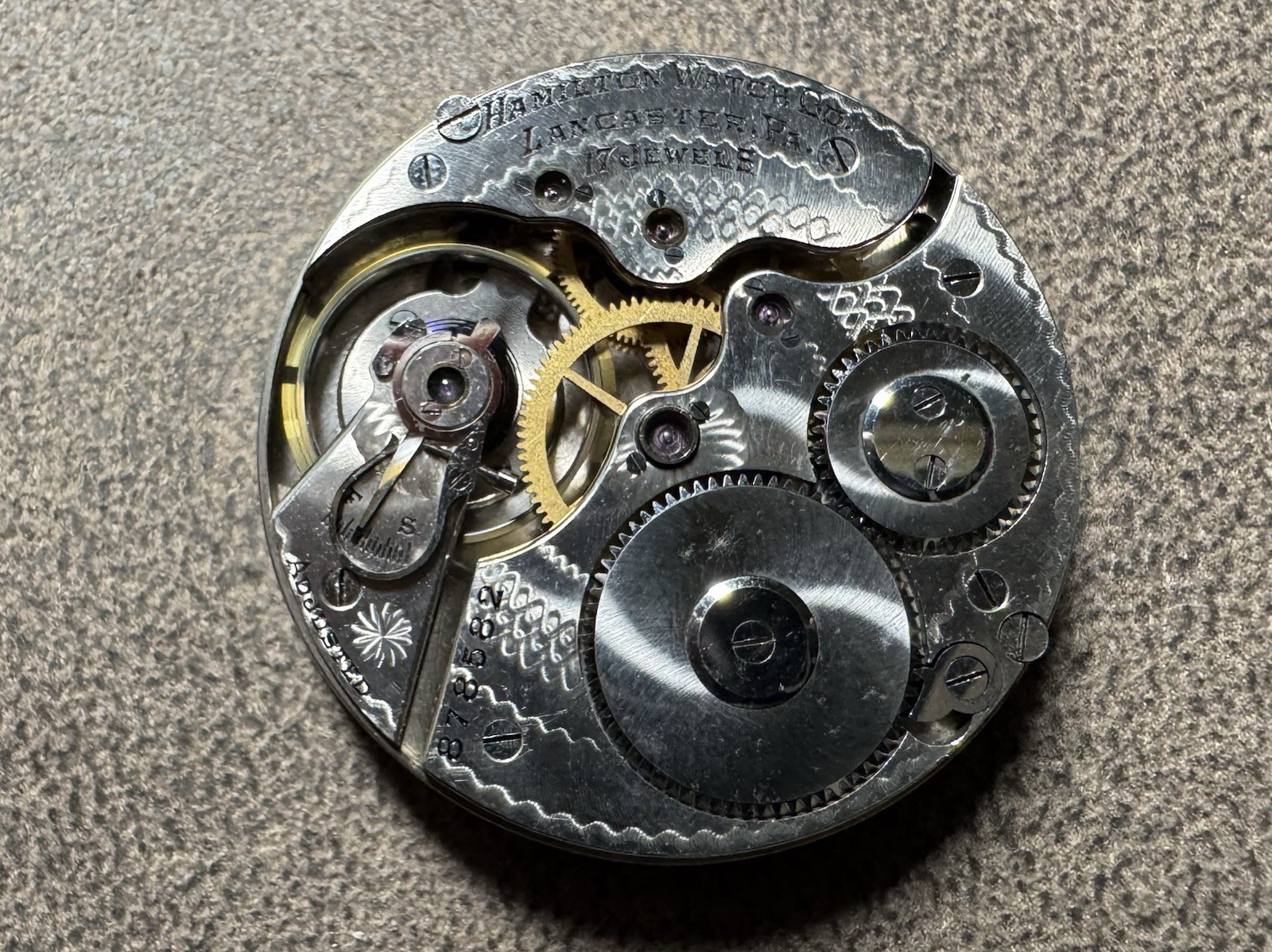 1912 HAMILTON 16S 17J PW LS GRADE 975 ADJUSTED POCKET WATCH MOVEMENT & DIAL