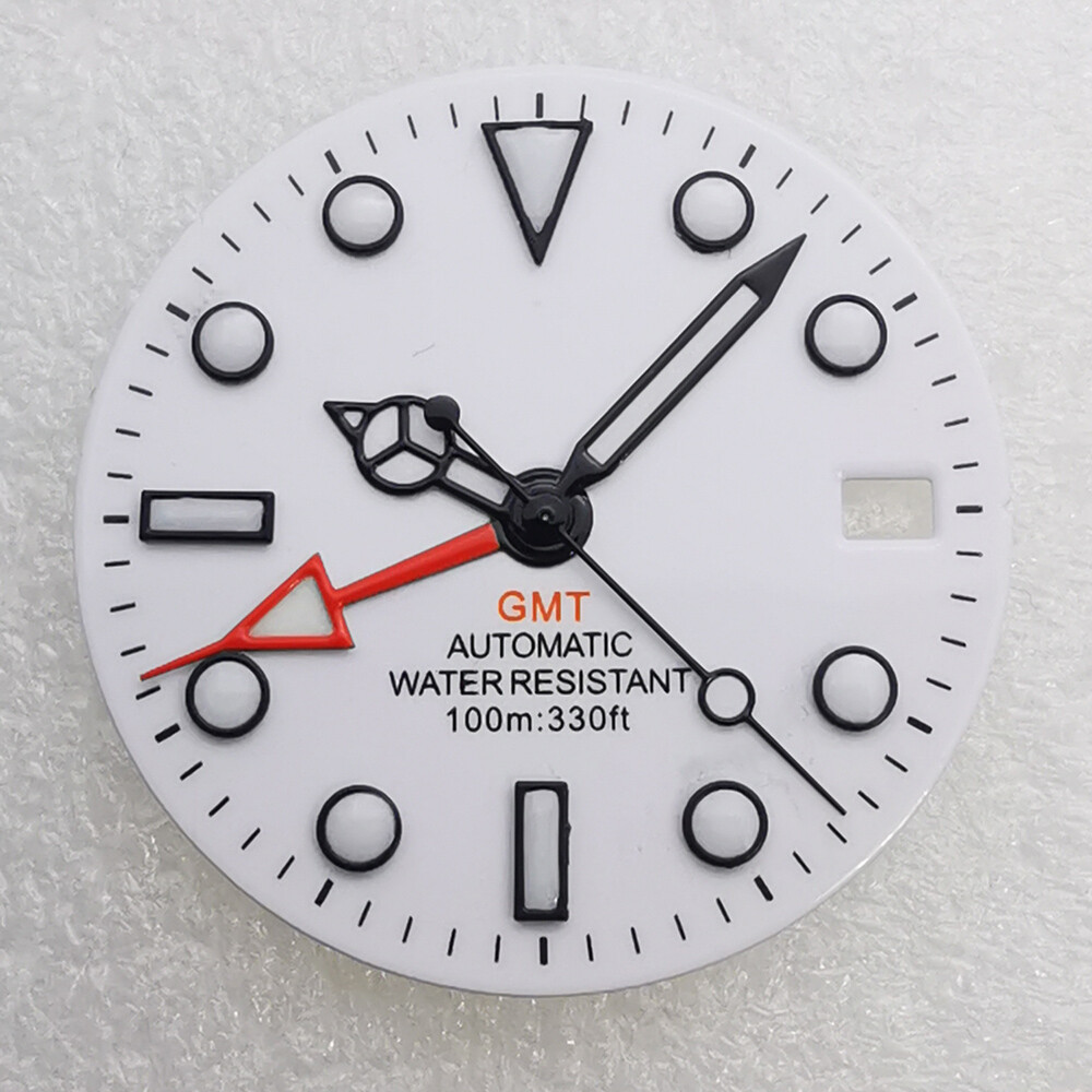 28.5mm Sterile Watch Dial GMT Hands Luminous for NH34 movement White Black Parts