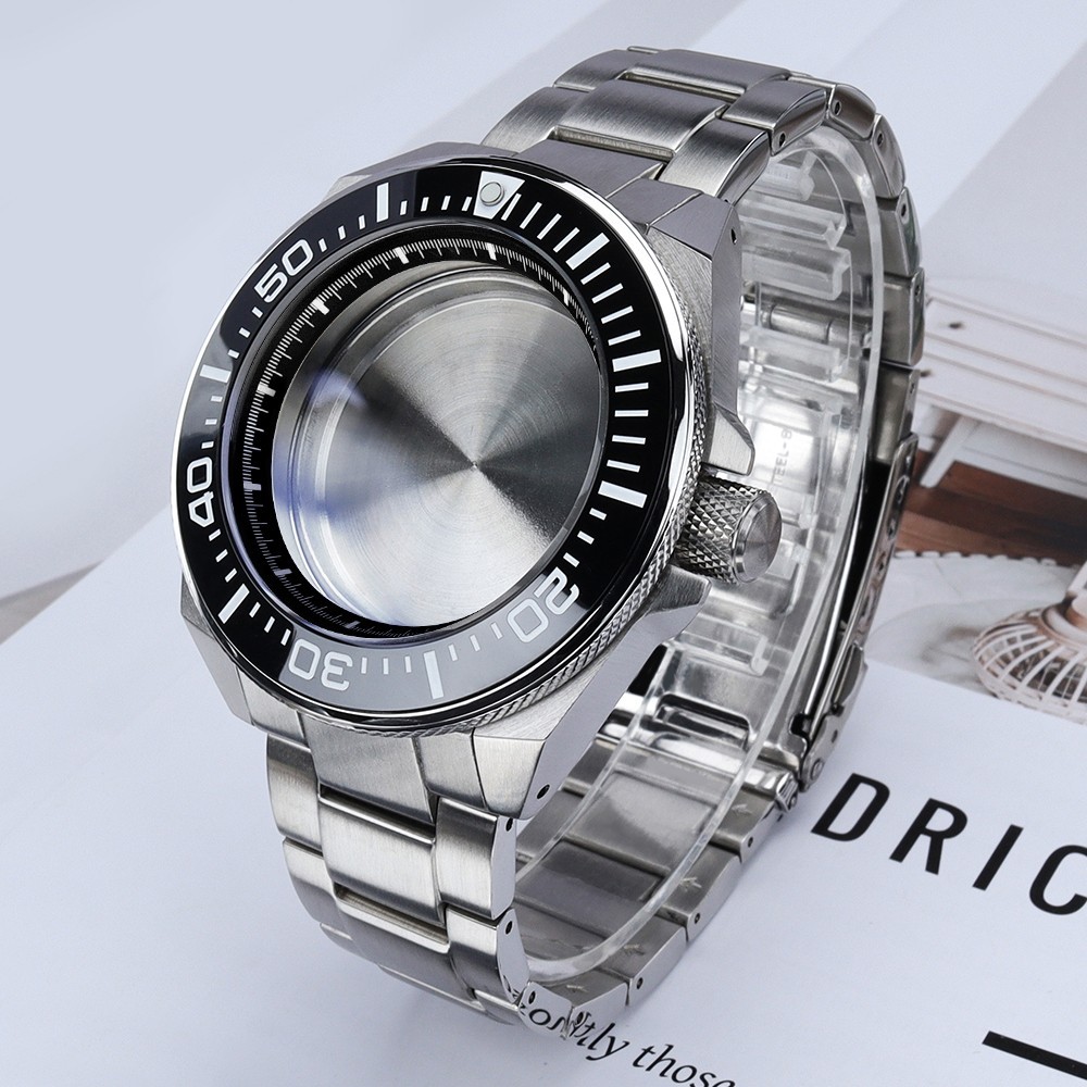 43.80mm Premium Steel Watch Case Sapphire Samurai Style For Seiko NH35 Movement