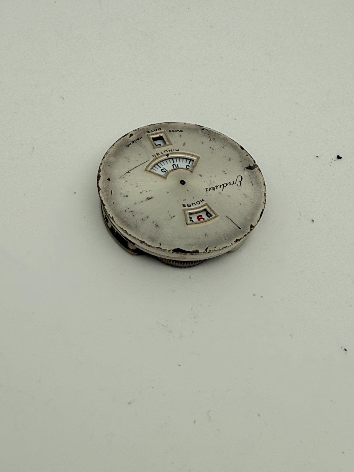 Vintage Endura Jump Hour EB 8800 Swiss Movement & Dial For Parts or Repair
