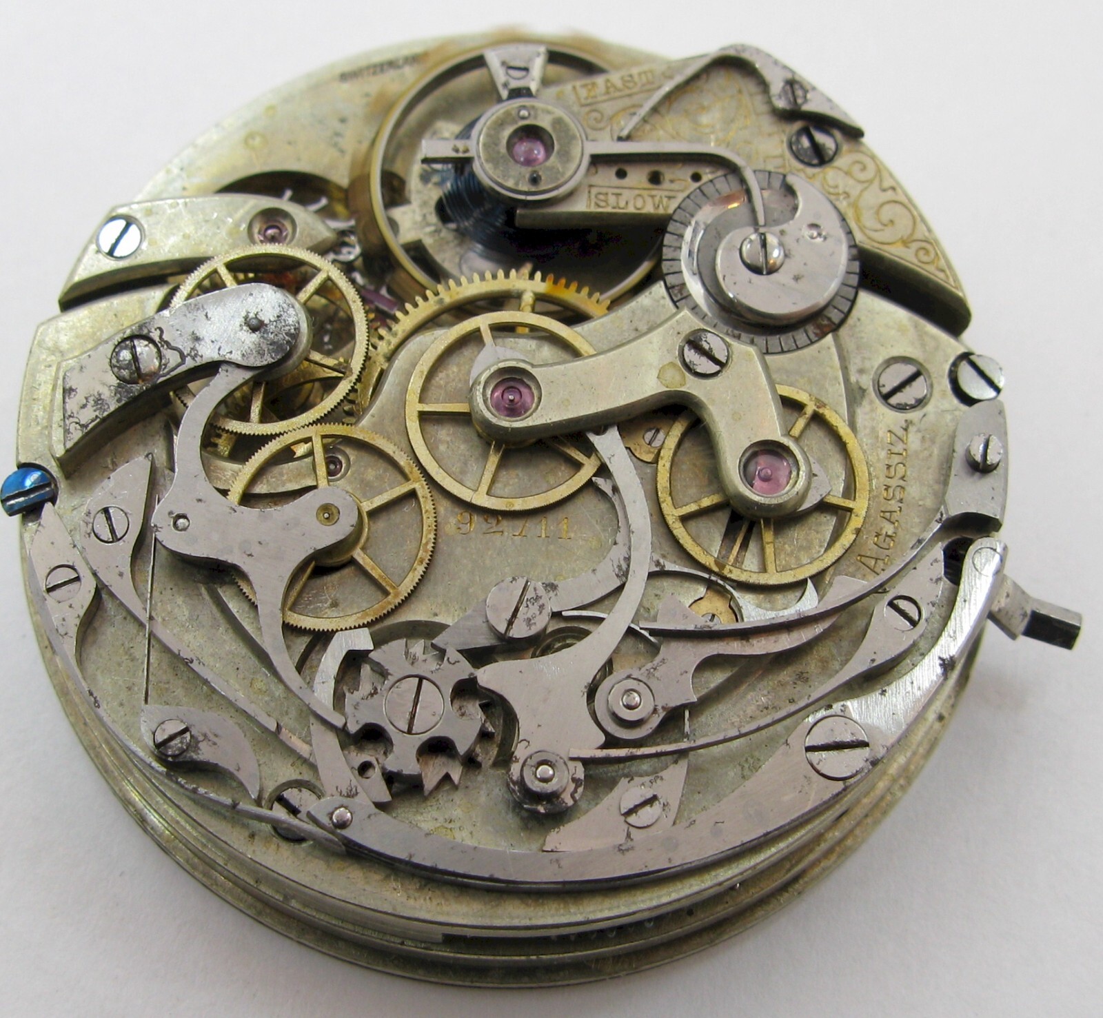 Agassiz Pocket Chronograph watch Movement 92711 for parts … 16s diam. 41.9 mm