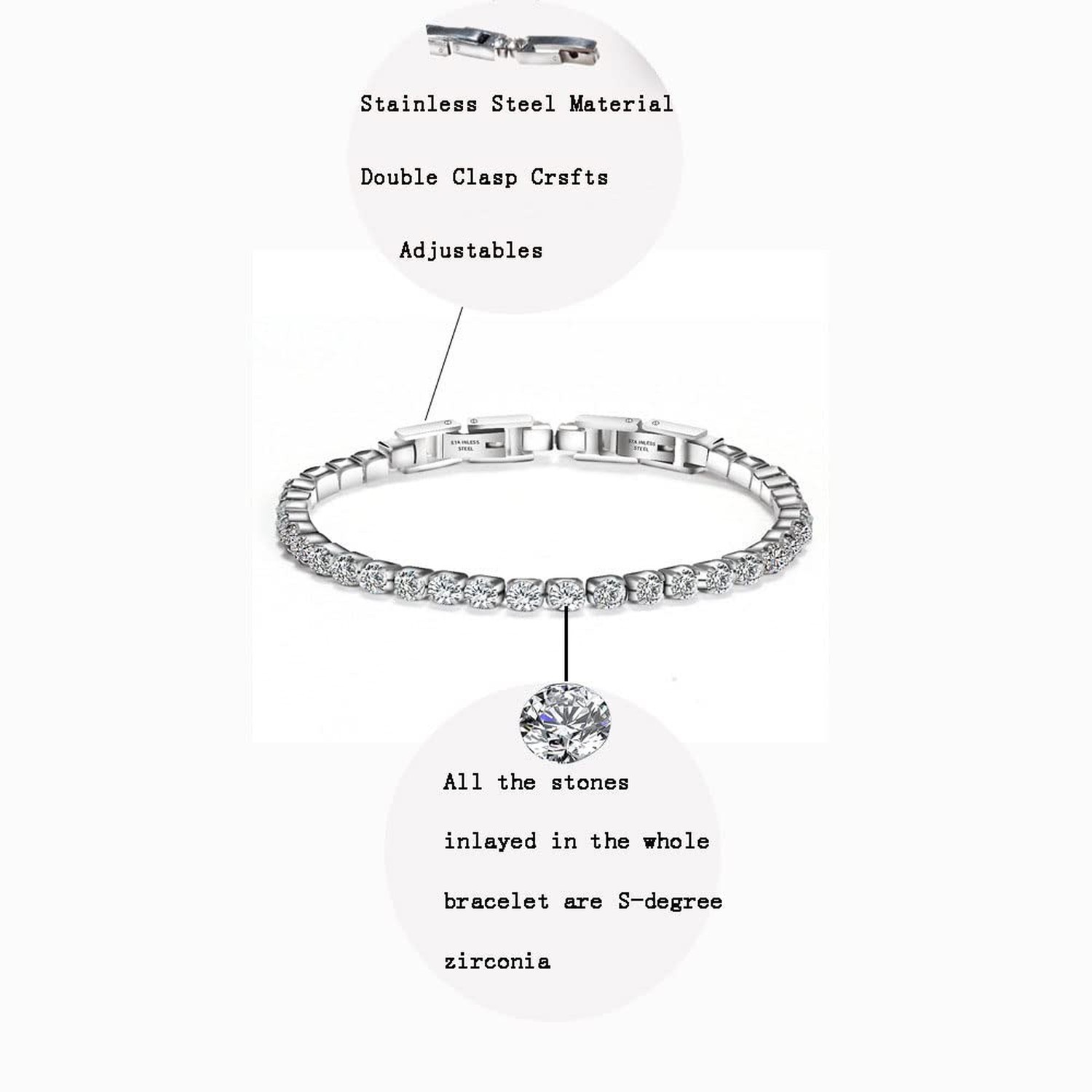 Tennis Bracelet Titanium Steel Bracelet Ladies Bracelet Double Buckle Adjusta…