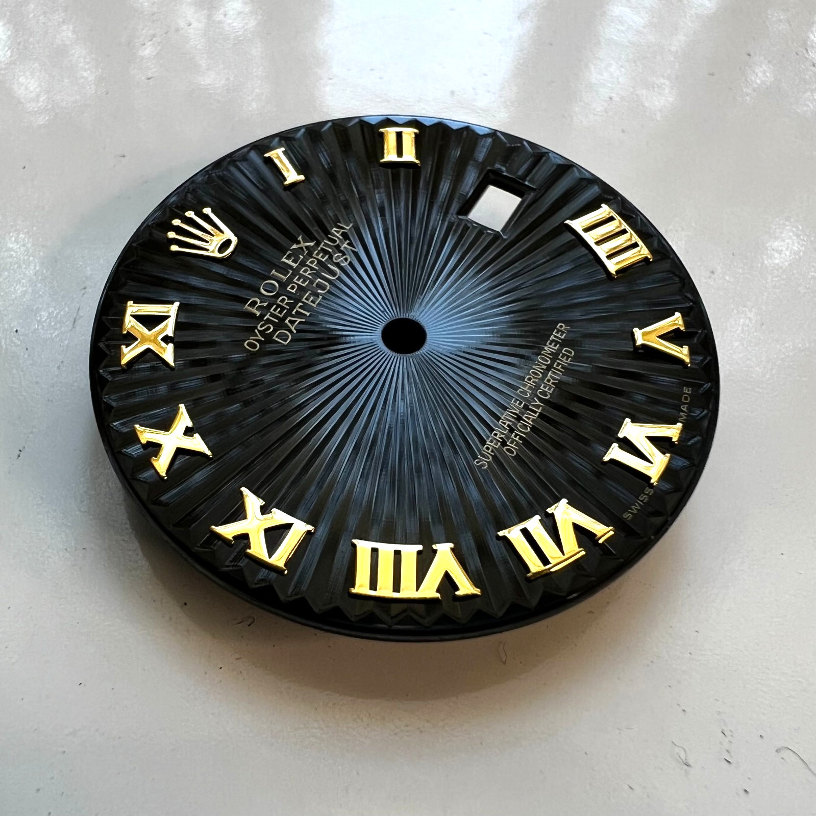 Genuine Rolex Datejust 36 Black Sunray Dial with Yellow Gold Roman Numbers