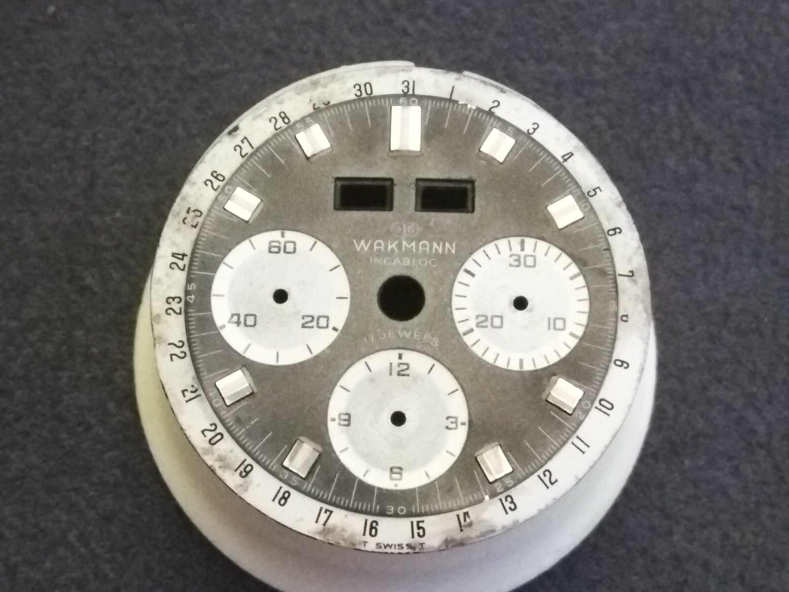 Vintage Wakmann Valjoux Ref 723 Triple Calendar Watch Dial, Original