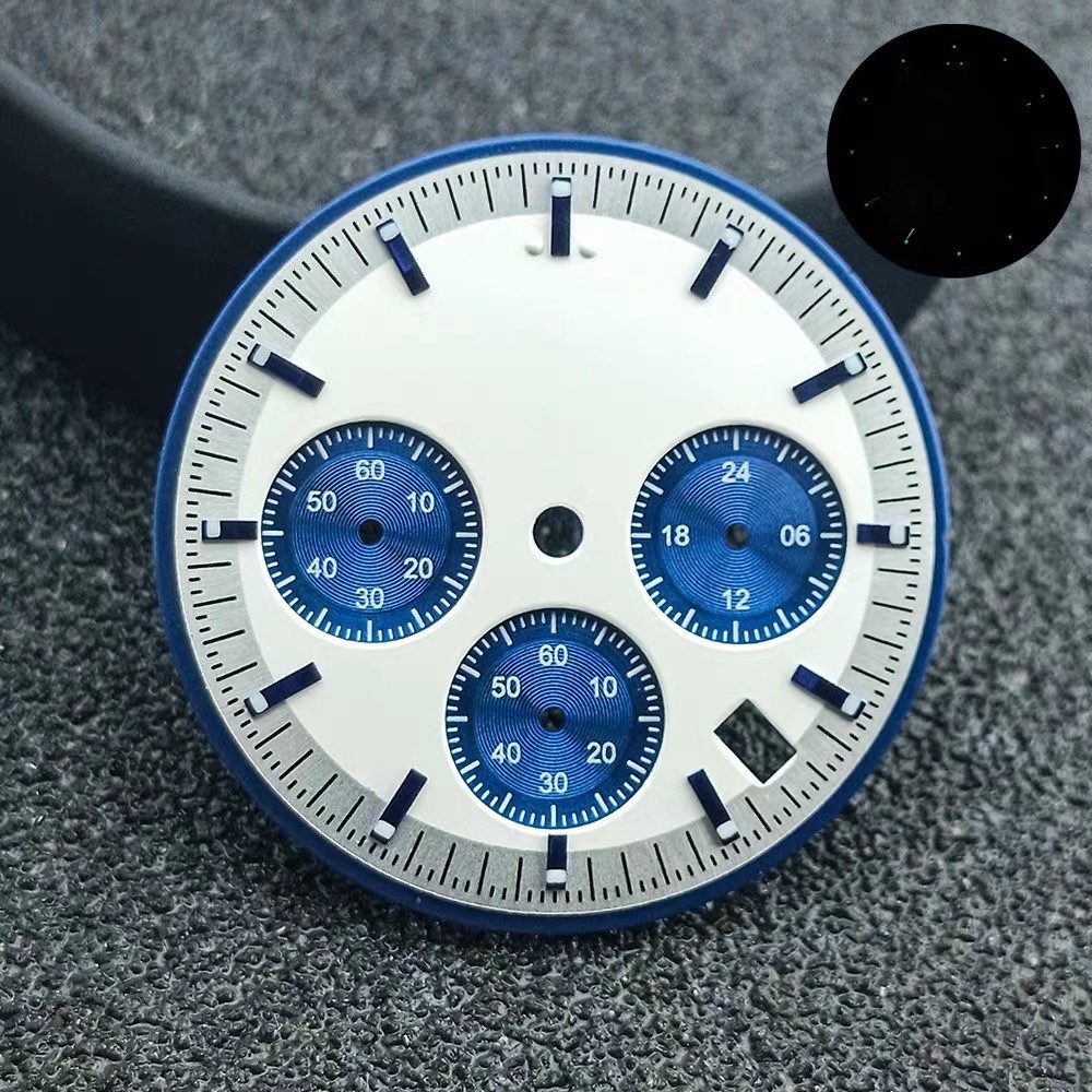 32.5 mm Luminous Panda Blue White Watch Dial for Quartz Movement Vk63