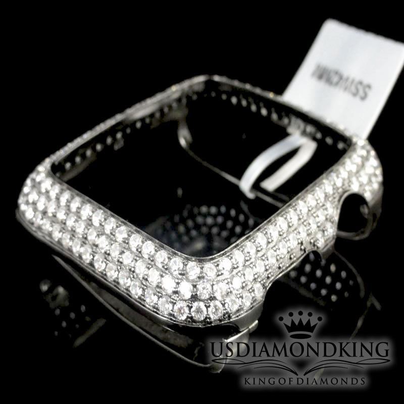 MENS APPLE SERIES # 1 BLACK ON STERLING SILVER WHITE LAB DIAMOND 42MM CUSTOM NEW