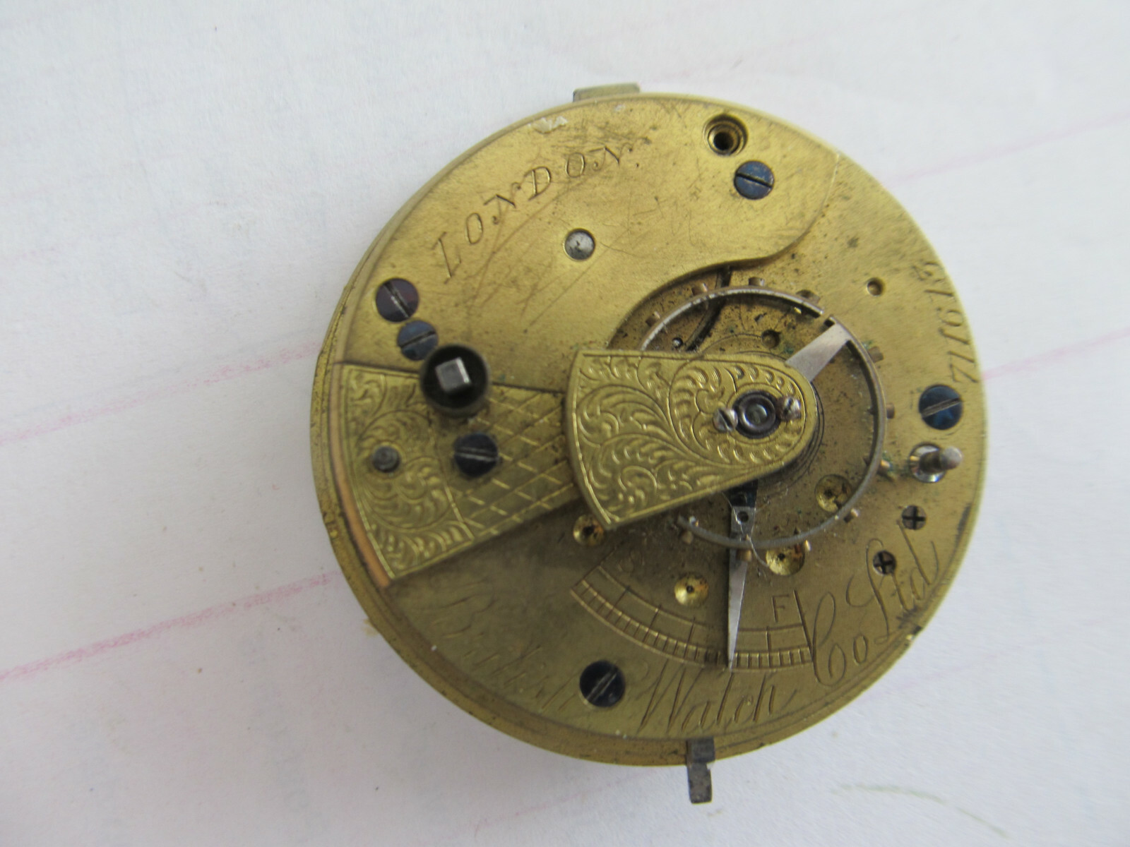 DETACHED LEVER 20 LIGNES POCKET WATCH MOVEMENT BRITISH WATCH Co LONDON