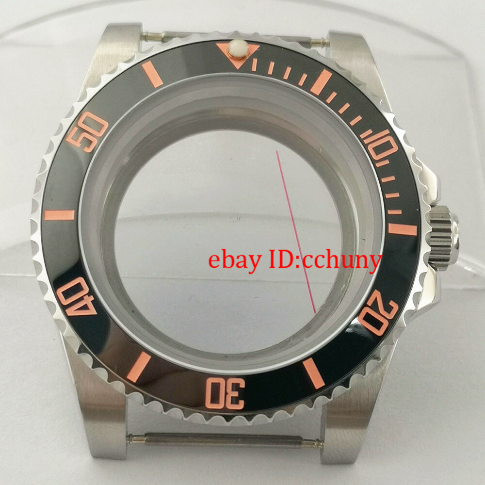 40mm Sapphire Watch Case Black ceramics Bezel Pink Number Fit NH35 NH36 Movement