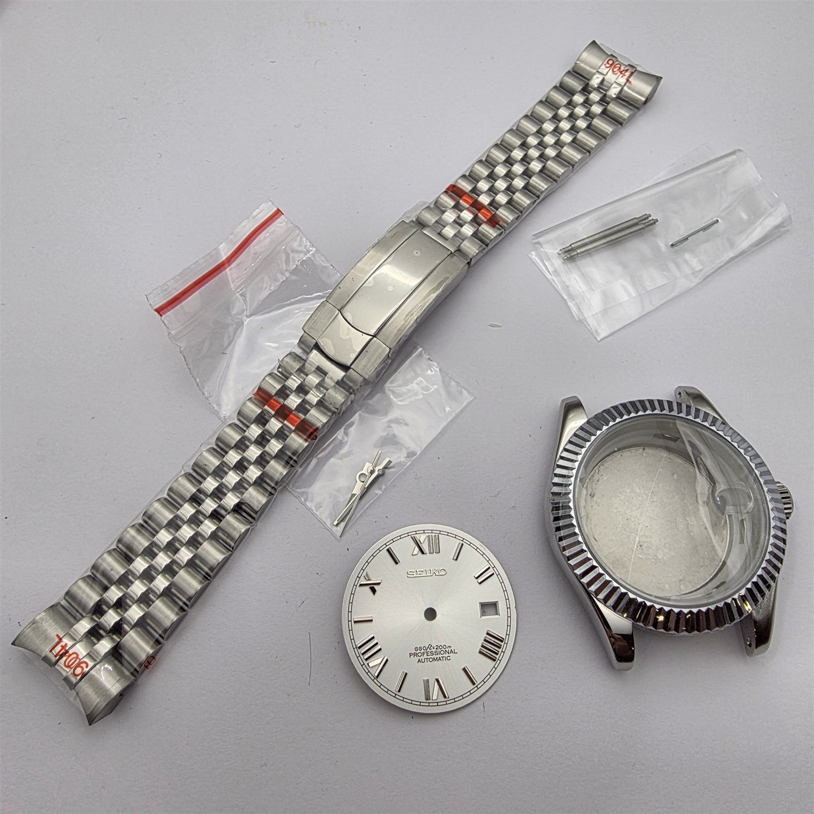 NEW AF SEIKO LEX DATE JUST SILVER ROMAN SS KIT CASE BEZEL GLASS STRAP DIAL CROWN