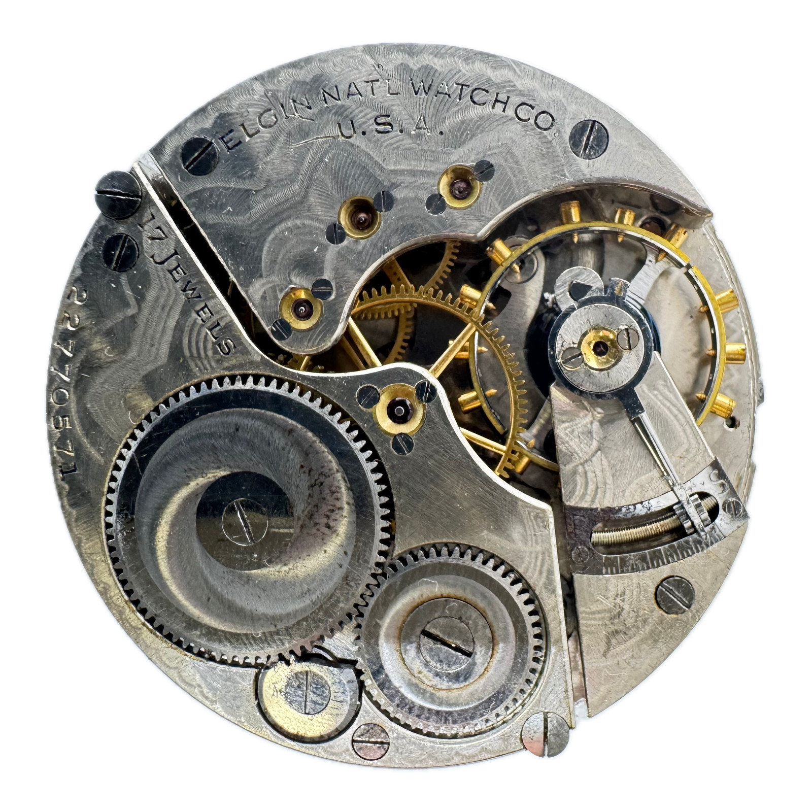Antique 16s 1920 Elgin 7 17J Mechanical Open Face Pocket Watch Movement 387 Runs