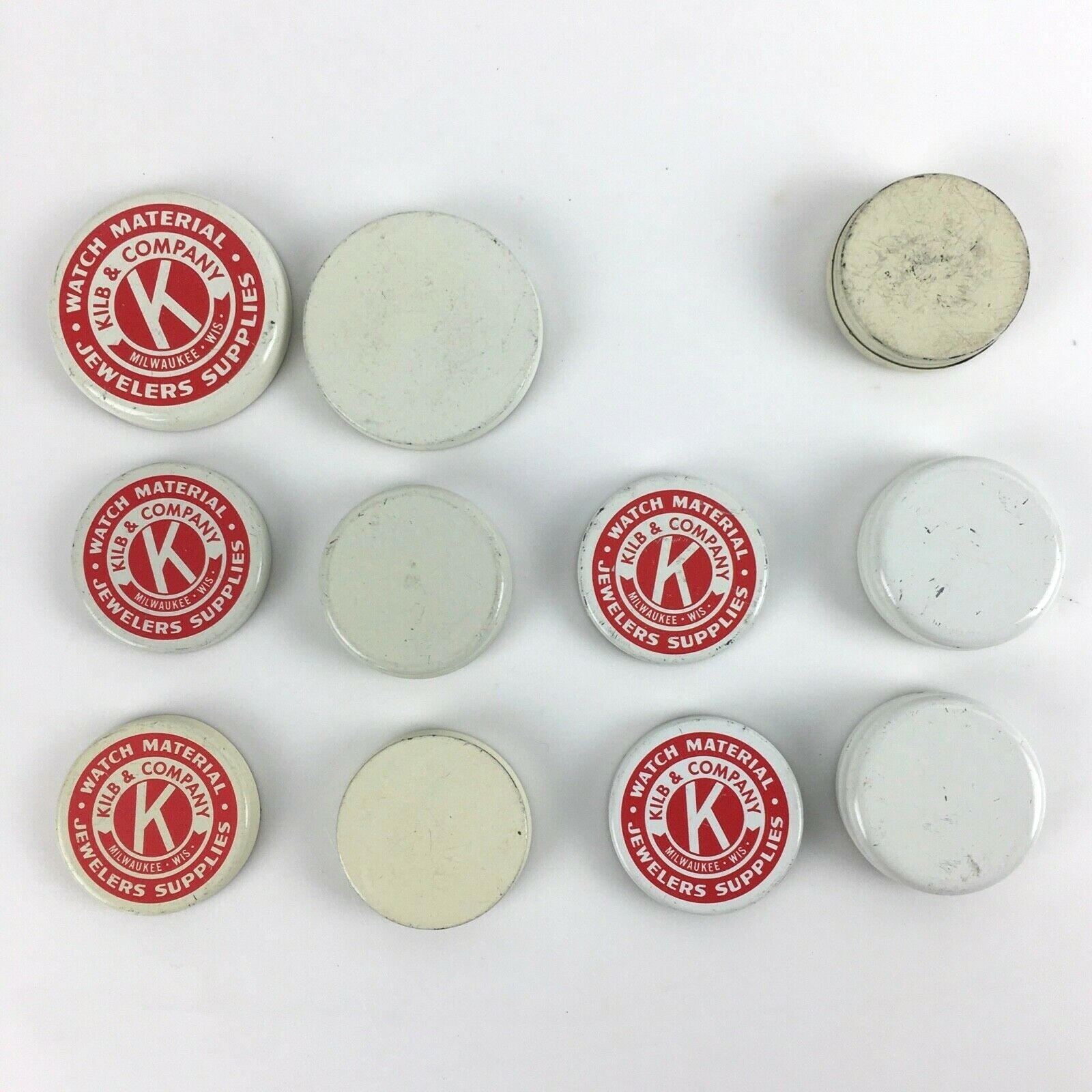 KILB BECK K Watch Jeweler Tins Lot 6 Metal Milwaukee WI Parts Vtg Advertising