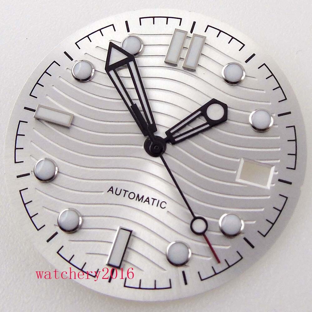 31mm Sterile White Watch Dial+Black Hands Date Window For NH35/NH35A Movement