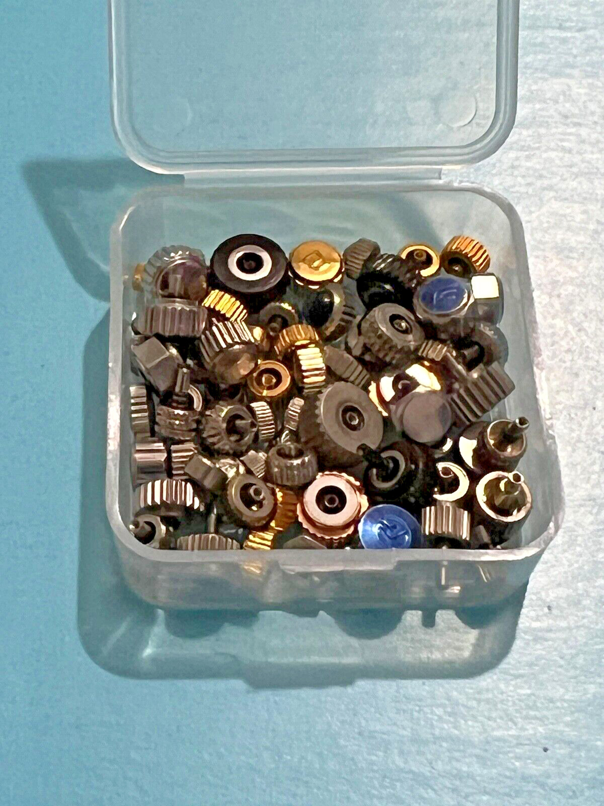 100 Approx Mixed Watch Crowns Long and Short Pipe Various Taps Colours Logos