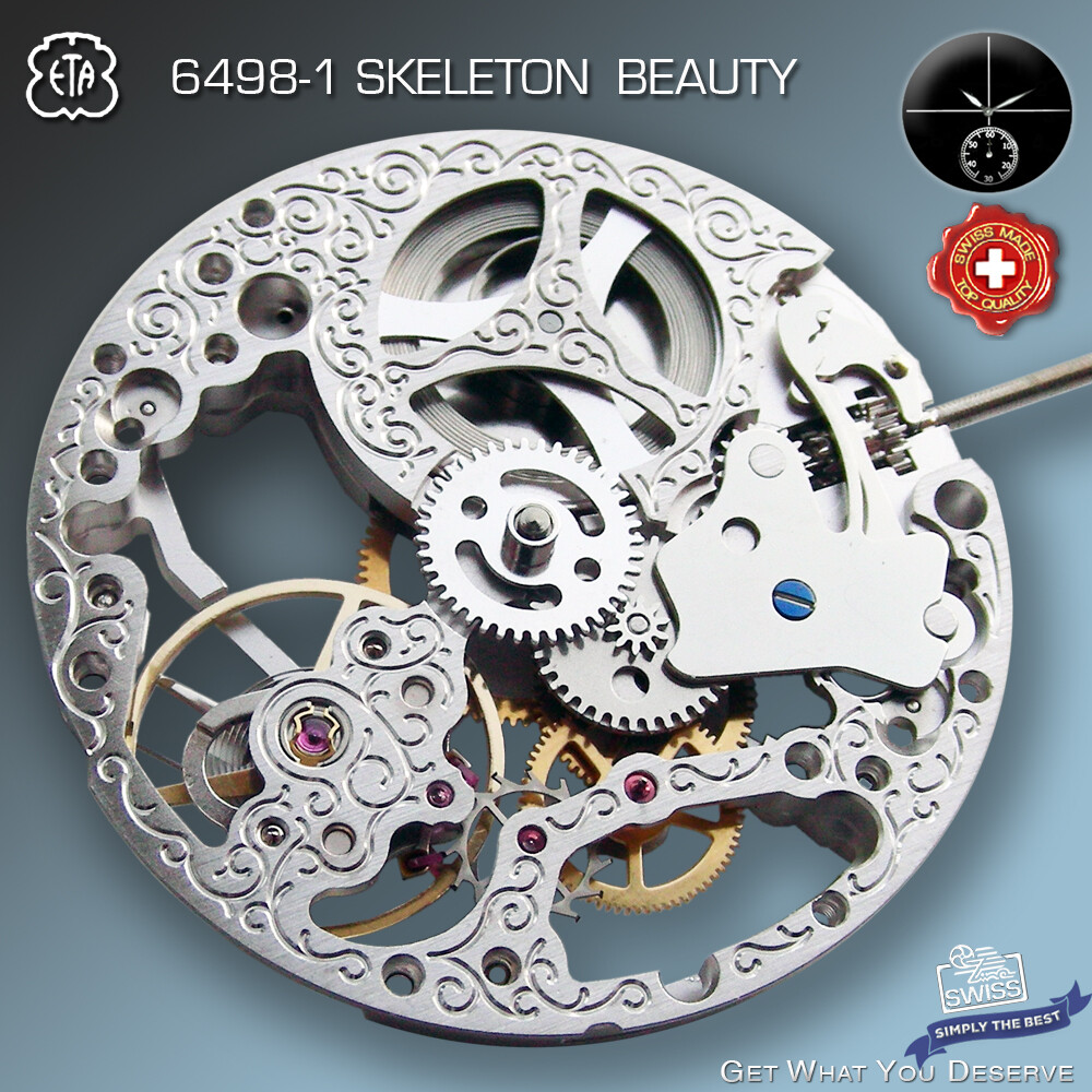 MOVEMENT ETA UNITAS 6498-1, TRADITIONAL SKELETON BEAUTY, RHODIUM, SWISS