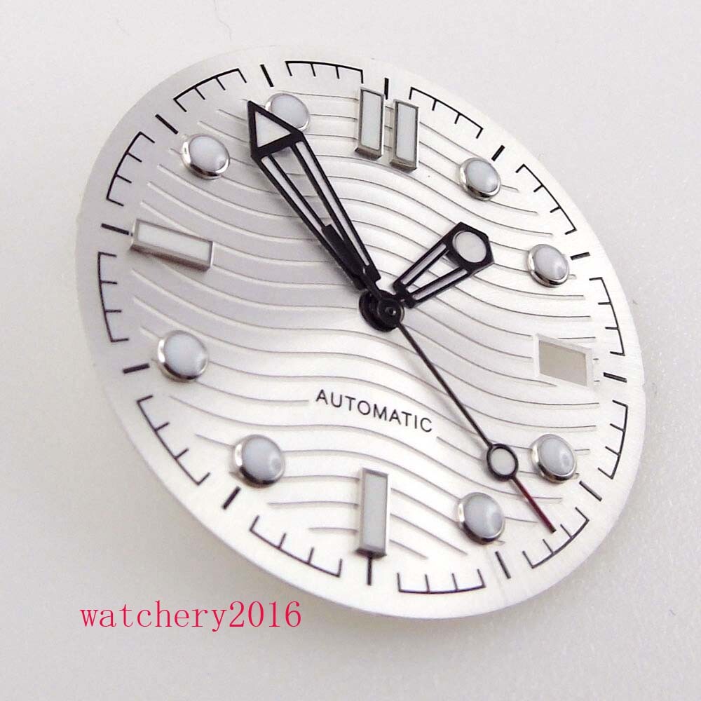 31mm Sterile White Watch Dial+Black Hands Date Window For NH35/NH35A Movement