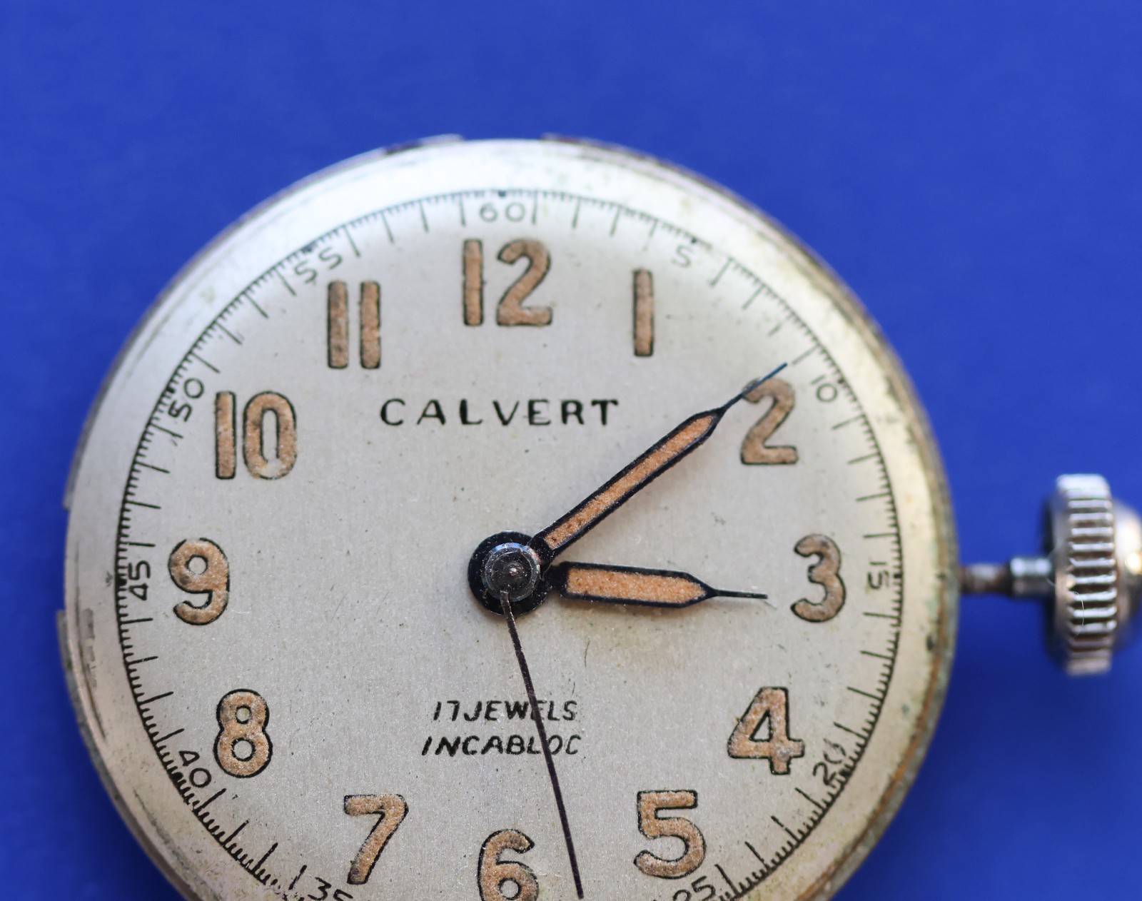 Vintage Calvert Military Style Watch Swiss 17 Jewels Movement Parts Only 26.1mm