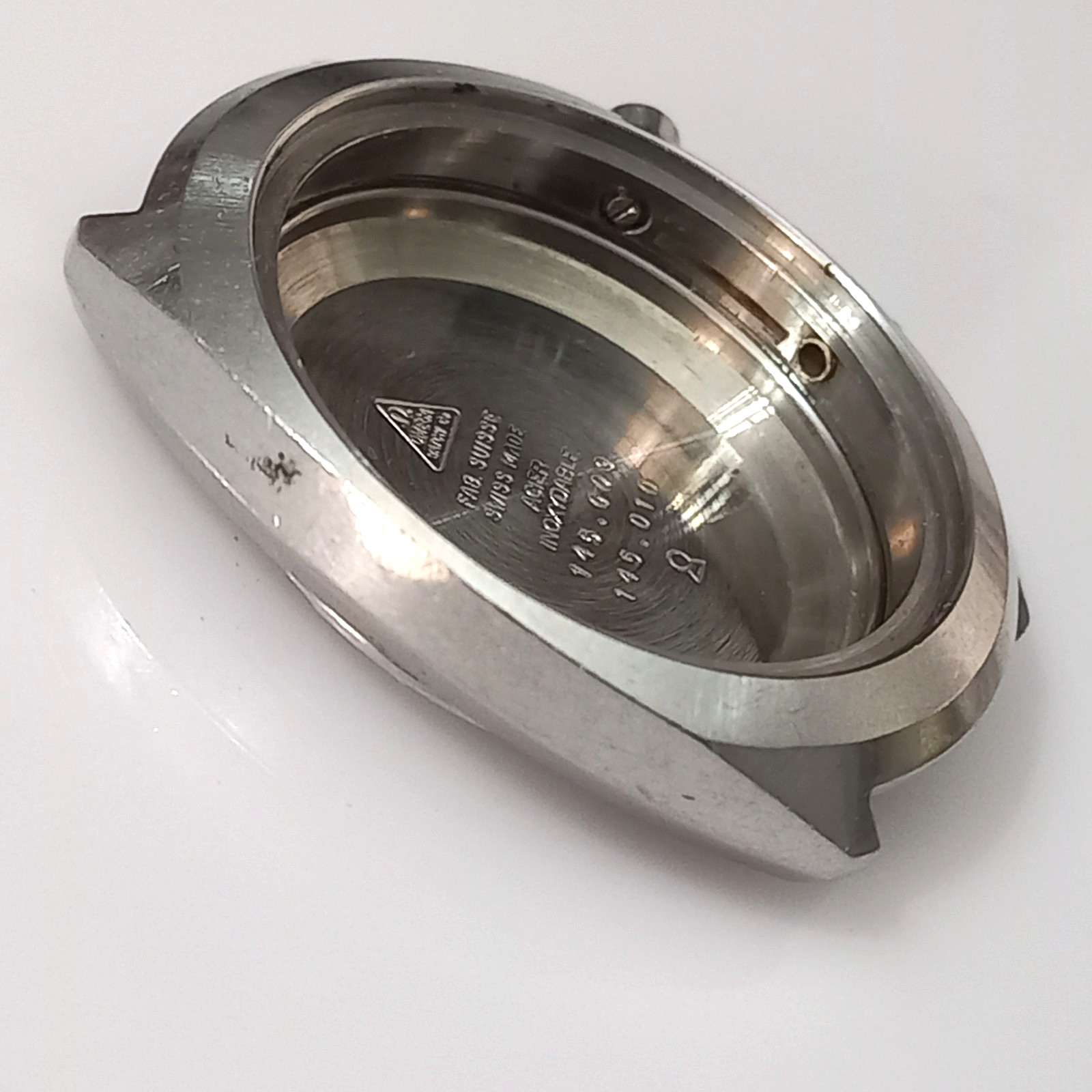 FOR PARTS OMEGA GENEVE CHRONOSTOP 145.009 UNPOLISHED S. STEEL CASE ( CASE ONLY )