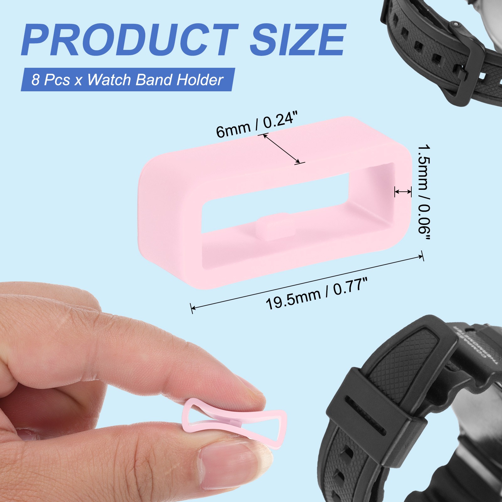 8 Pcs Watch Band Holder Loop, 16mm Universal Watch Replacement Band, Light Pink