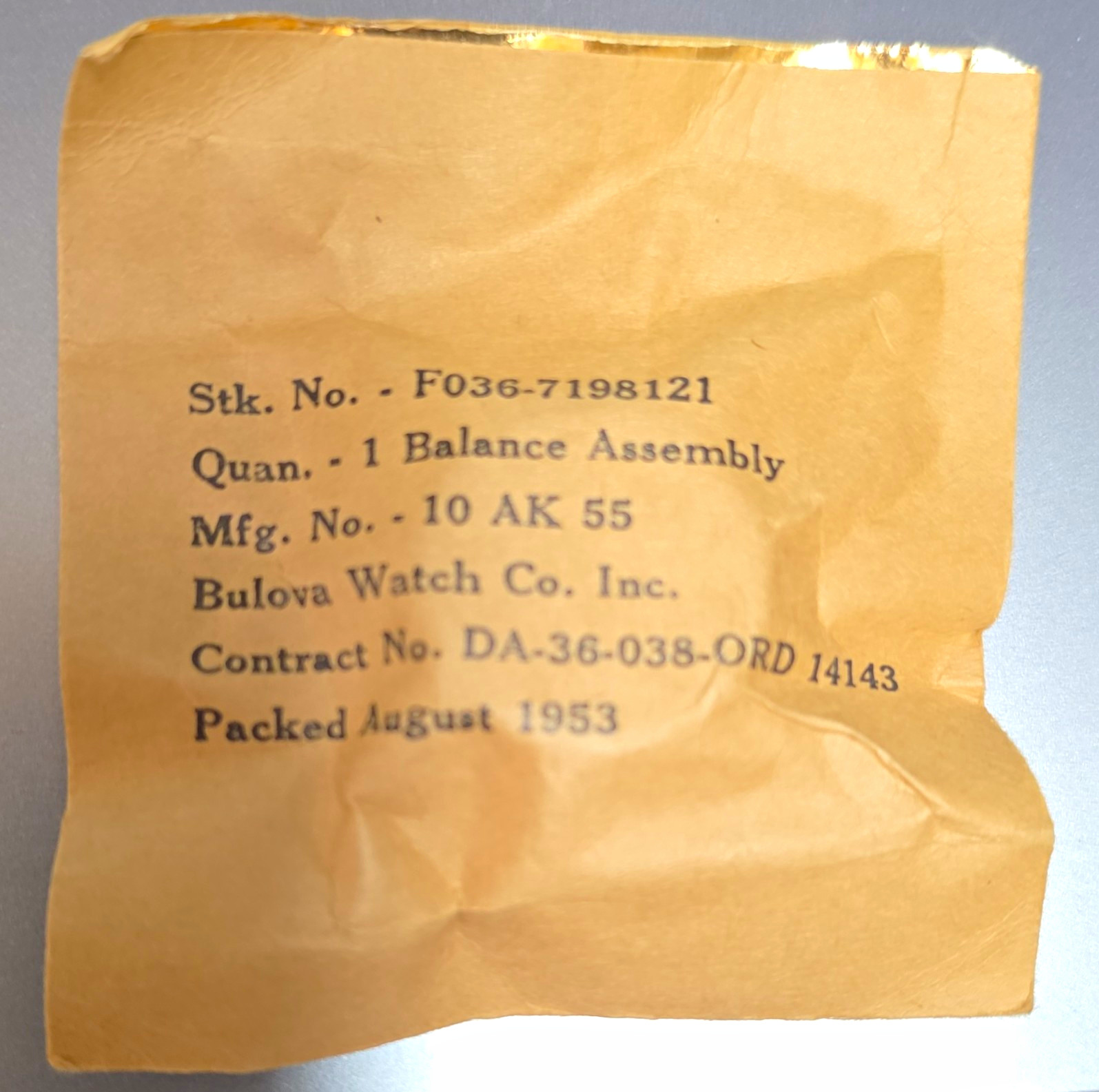 Bulova Balance Assembly for 10AK55 Beige Watch Part MPN F036-7198121 10AK55