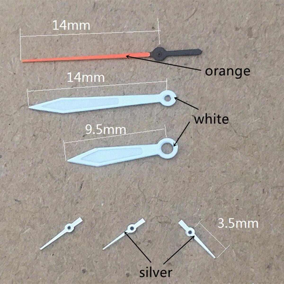 2 Sets White Trim Orange Second Hand Watch Hands for Miyota OS10 OS20 OS60 OS80