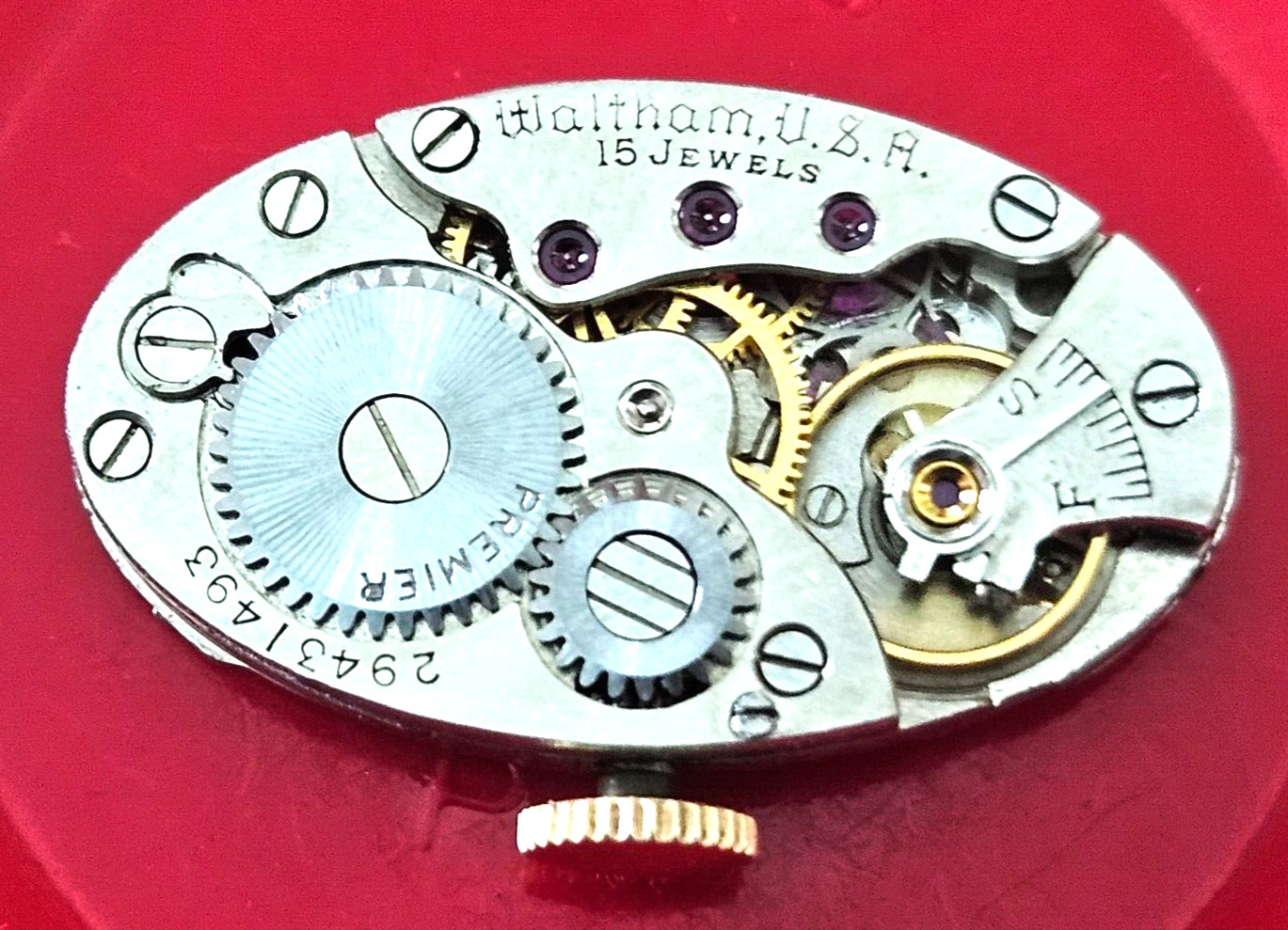 VINTAGE~1937 WALTHAM 665 PREMIER 6.5L~15J USA WATCH MOVEMENT (RUNNING)