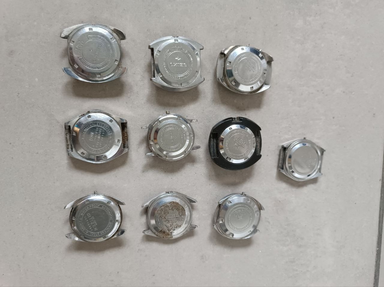 BIG LOT OF 10 JAPANESE AUTOMATIC CITIZEN & SEIKO CASES FOR PROJECT / REPLACEMENT
