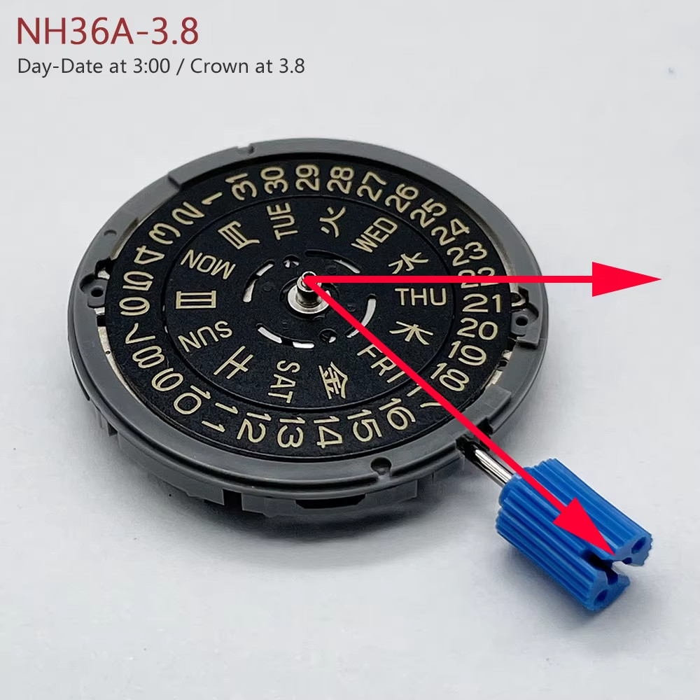 Japan Genuine NH36A Movement Golden Disc/Datewheel Crown at 3.0/3.8 Mod Replacem