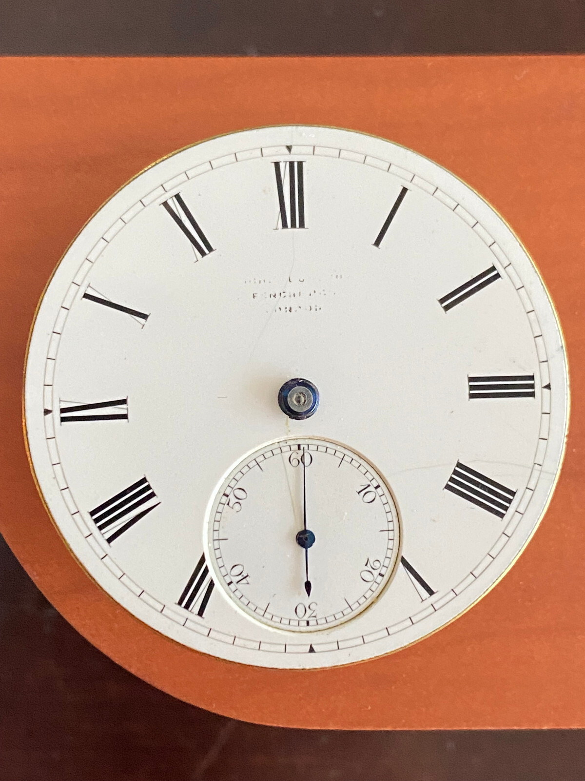 VINTAGE 41.4MM ENGLISH POCKET WATCH MOVEMENT, LONDON, NOT RUNNING, BAD STAFF
