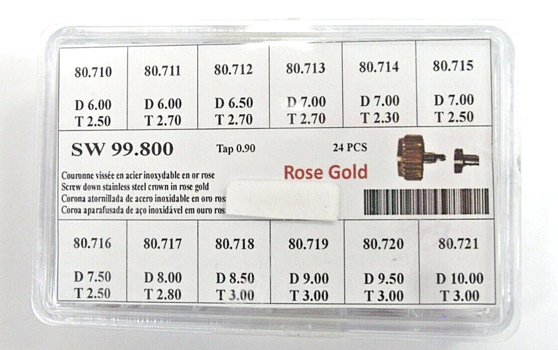 Watch Screw Crowns for Heavy Duty ROSE Gold, Assortment of 24Pcs. HIGH QUALITY