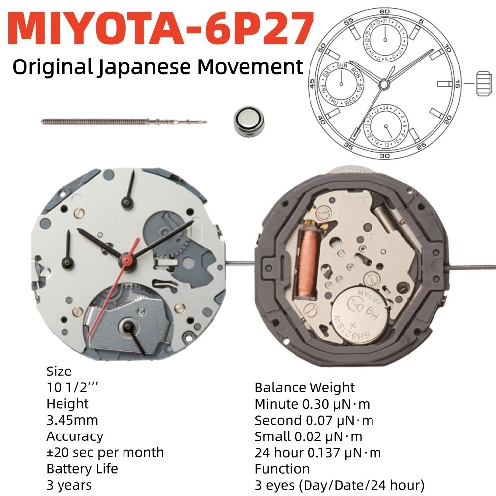 Genuine Miyota 6P Series Chronograph Quartz Watch Movement Japan Made w/Battery