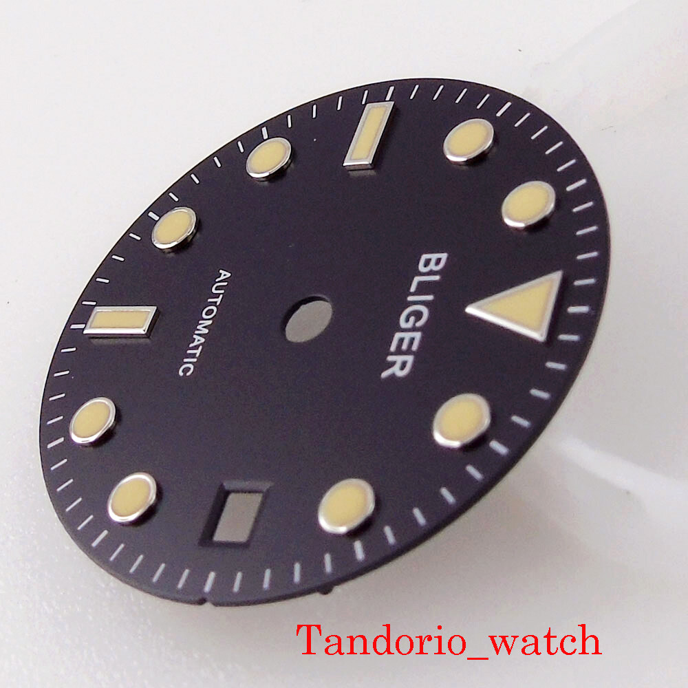 28.5mm Black Dial Yellow Marks Green Luminous Fit MIYOTA 8215 ETA 2824 2836