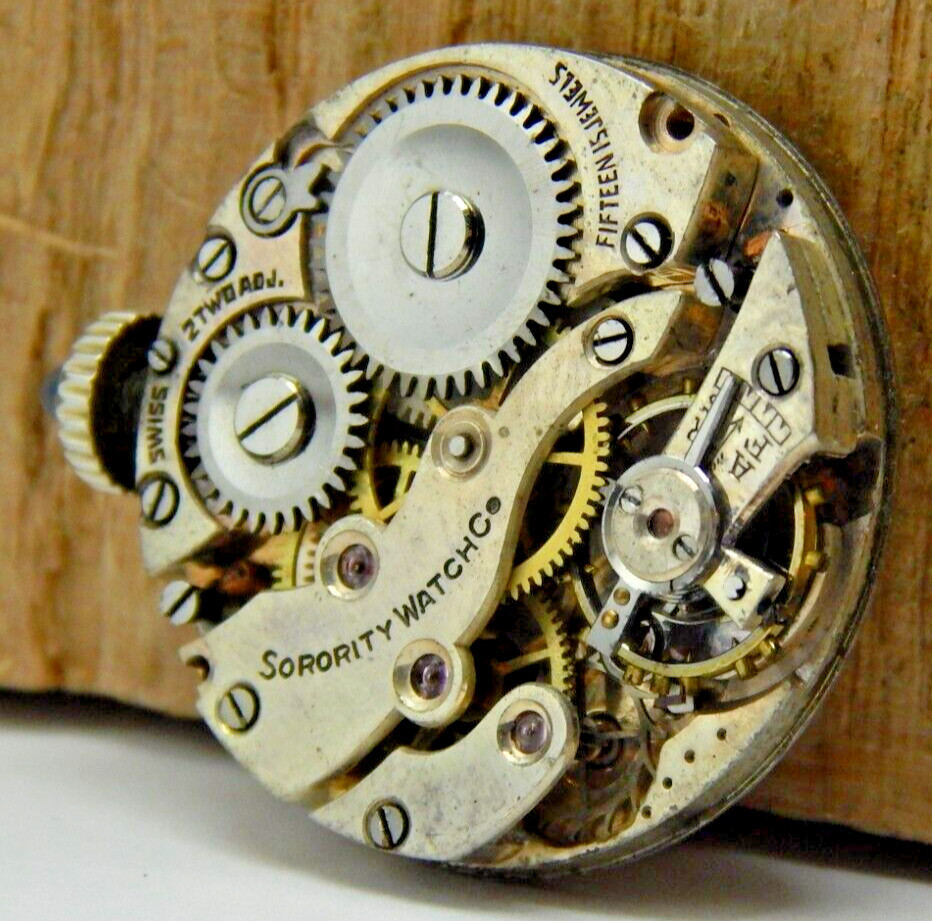 Vintage Sorority Watch Co 15 jewel 2 Adjustment wrist watch movement with dial