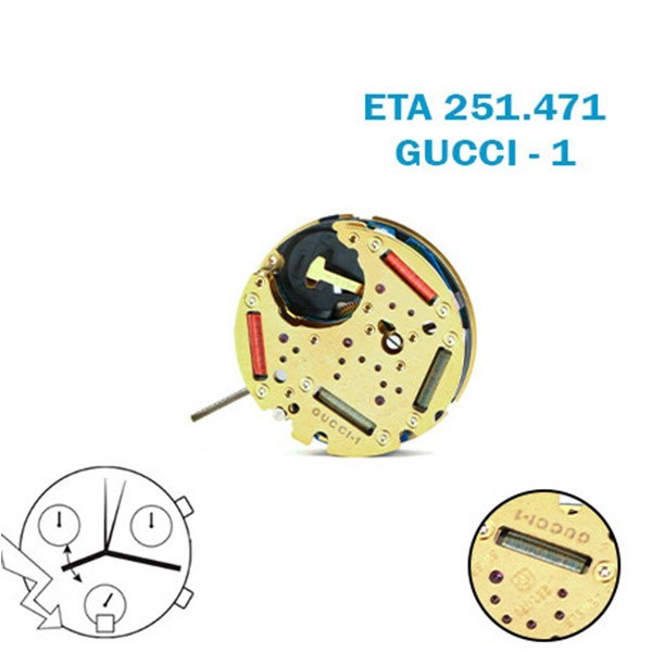 ETA 251.471 GUCCI-1 Swiss Watch Movement–23 Jewels-Chronograph-White Date at 6.