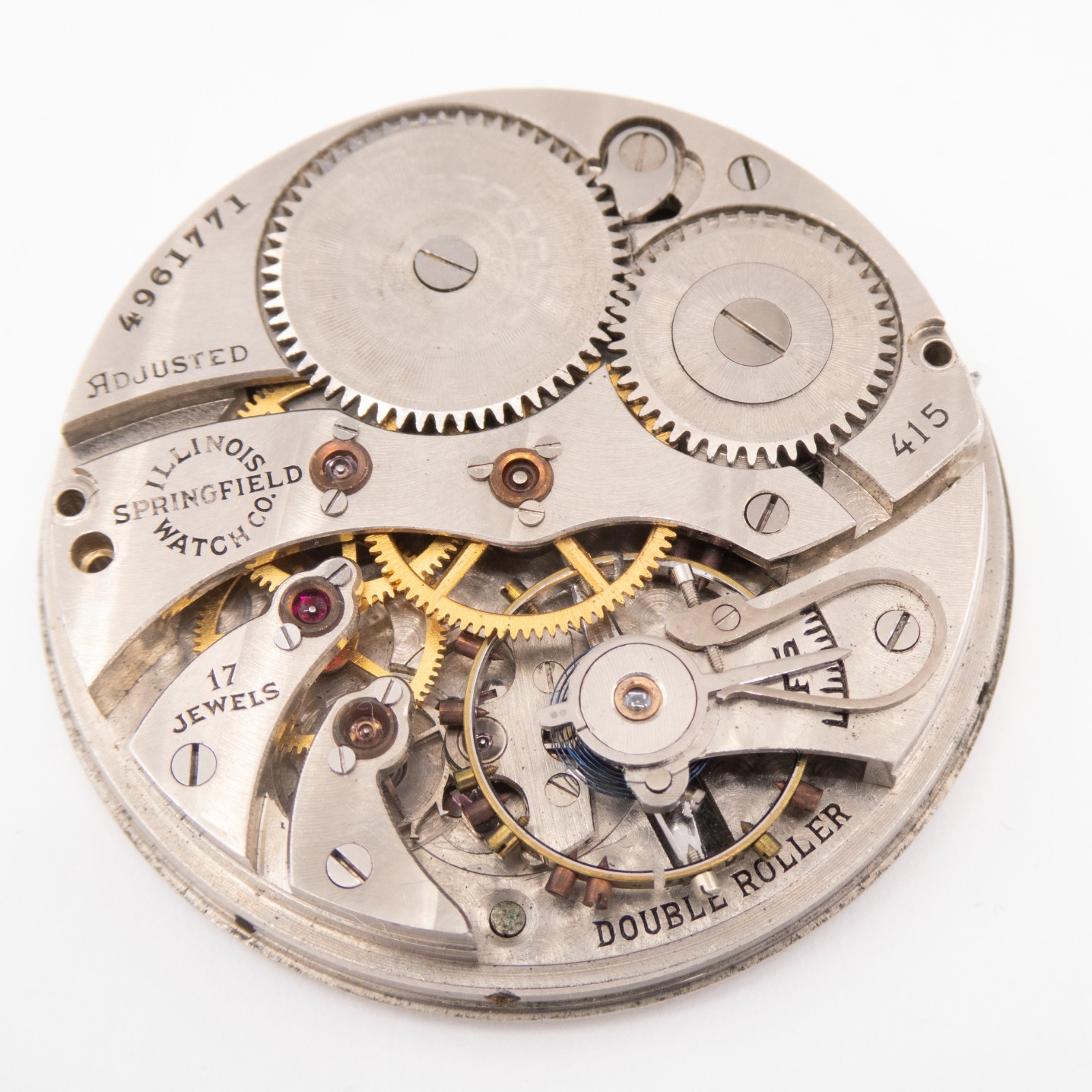 Illinois Grade 415 12-Size 17-Jewel Antique Pocket Watch Movement, Keeps Time