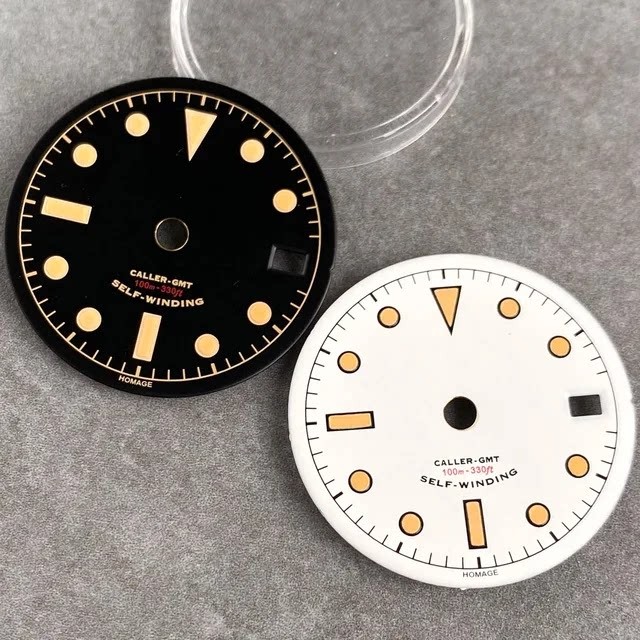 29mm Retro GMT Watch Dial Green Luminous for Nh34 Movement Watch Parts