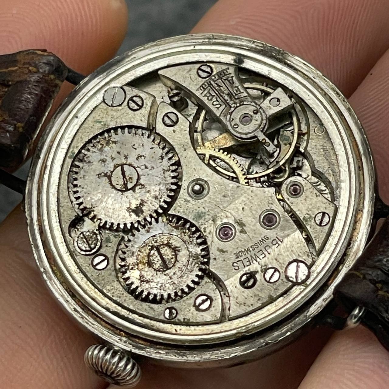 RARE 0.925 SILVER HALF HUNTER BUTTON CASE SWISS WATCH X REPAIR/PARTS FROM 1920