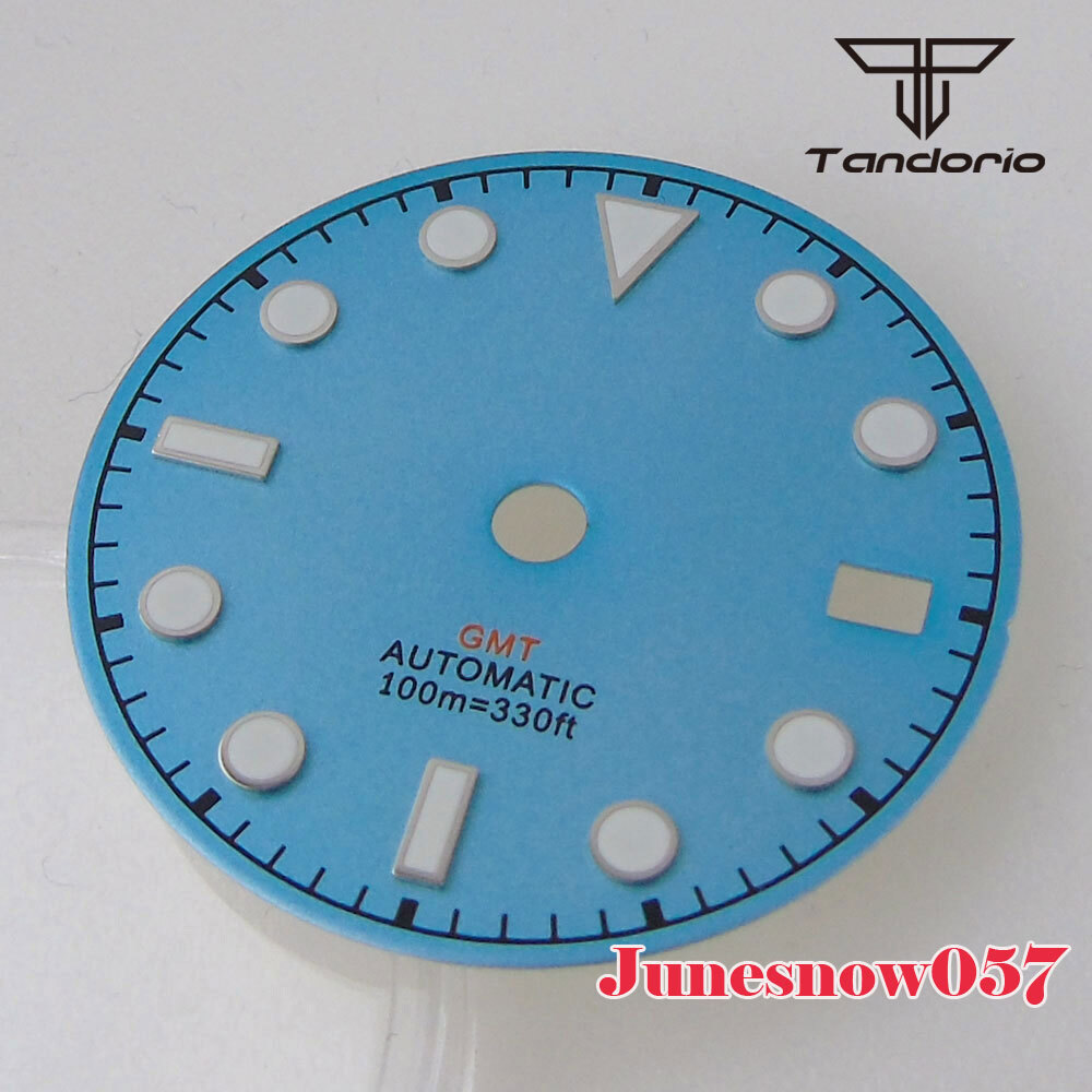 Tandorio 29MM White Blue Black Green Sterile Watch Dial Face Lume Fit NH34A GMT